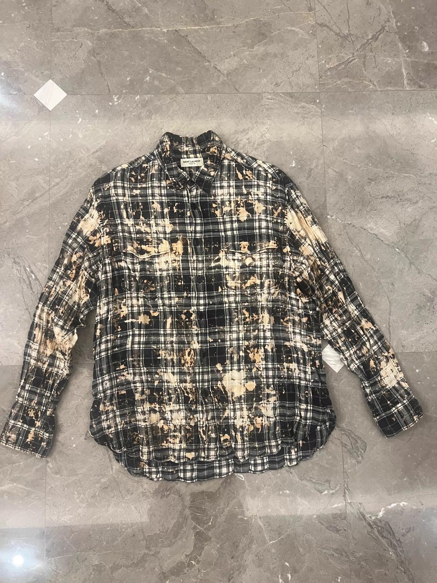 Saint Laurent Paris SLP Flame Render Yellow Check Ink Splatter Shirt S Size US S / EU 44-46 / 1 - 1 Thumbnail