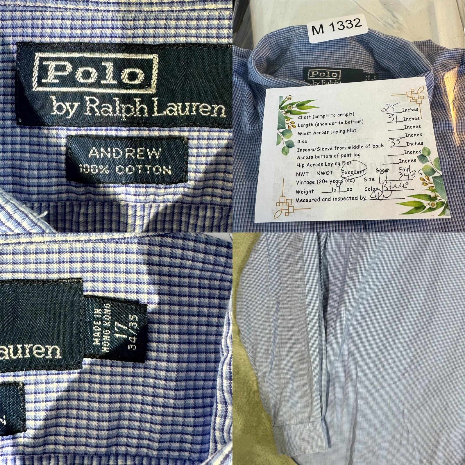 Polo Ralph Lauren Polo Ralph Lauren Andrew Dress Shirt Men’s 17 Blue 100% Cotton Size 46R - 8 Thumbnail