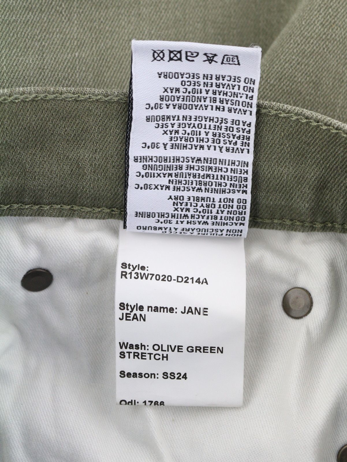 R13 JANE 27 Olive Green Stretch Faded High Rise Straight 85786 Size 27" / US 4 / IT 40 - 9 Thumbnail