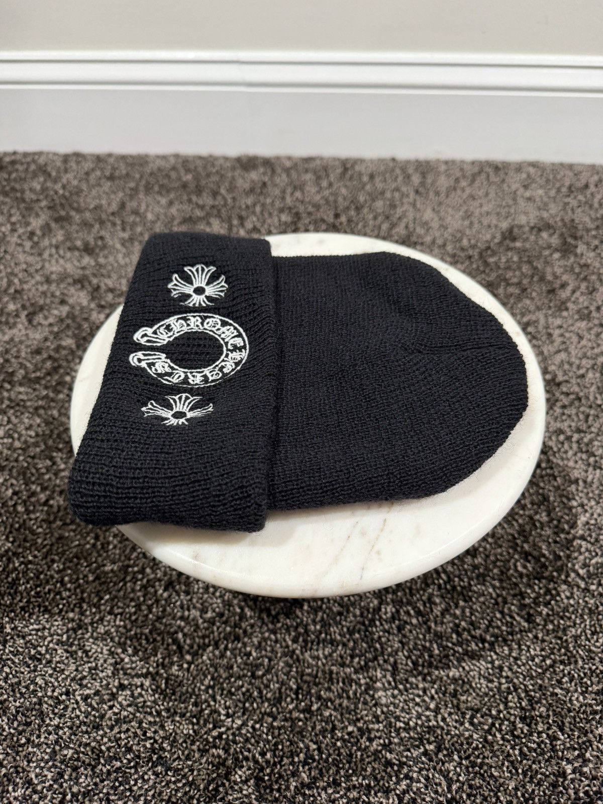 Chrome Hearts Chrome Hearts Horseshoe Logo Black Knit Beanie Hat Size ONE SIZE - 3 Thumbnail