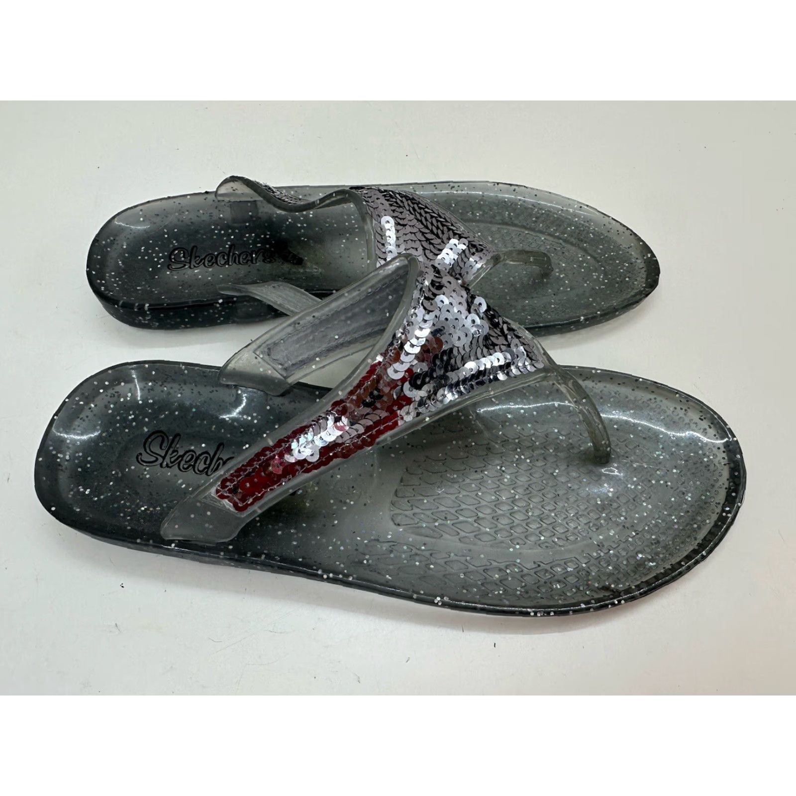 SKECHERS Skechers Cali Womens Sandals Size 6 Gray Jelly FlipFlops Sparkel Thong Slip On Flat Sandal Casual Womens 80s 90s Outdoor Size US 6 / IT 36 - 2 Thumbnail