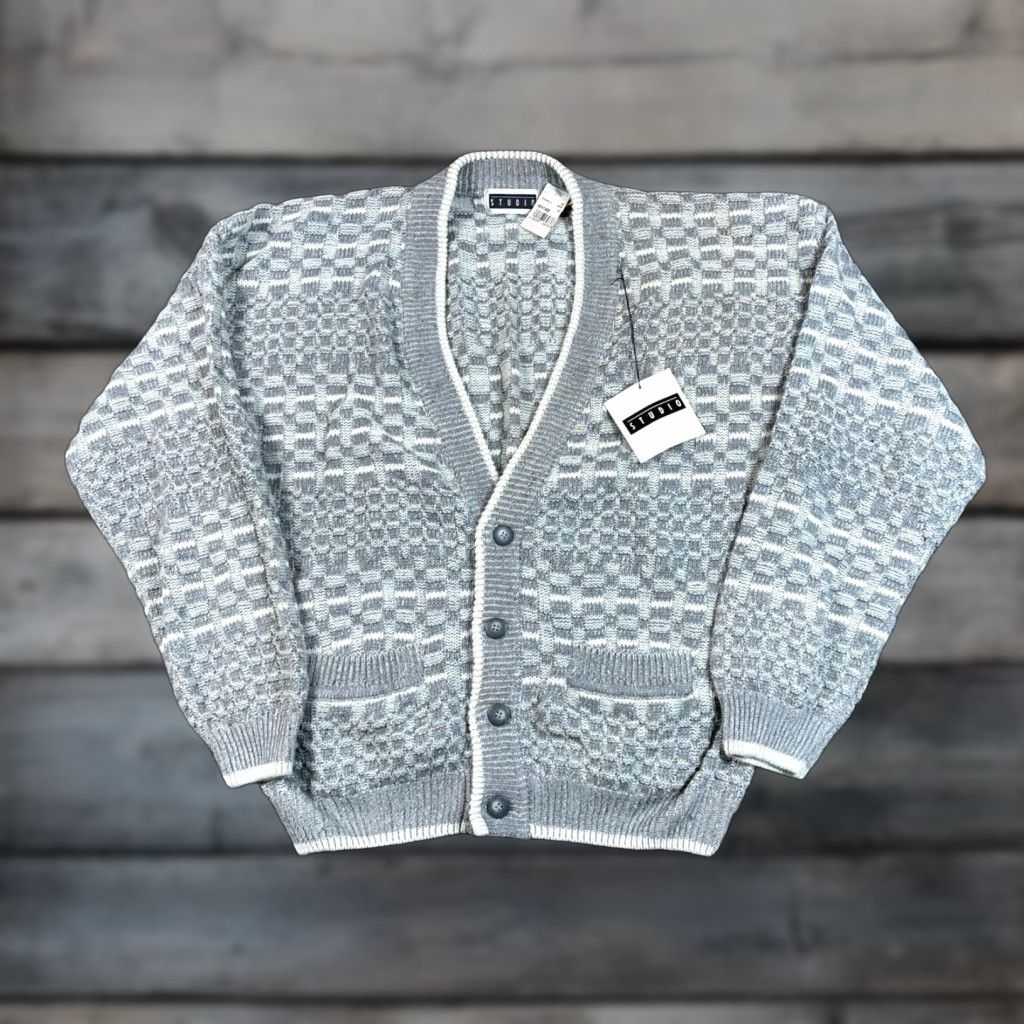 Vintage VTG Studio Cardigan Check Pattern Heavyweight Gray Adult Large Mens Size US L / EU 52-54 / 3 - 1 Thumbnail