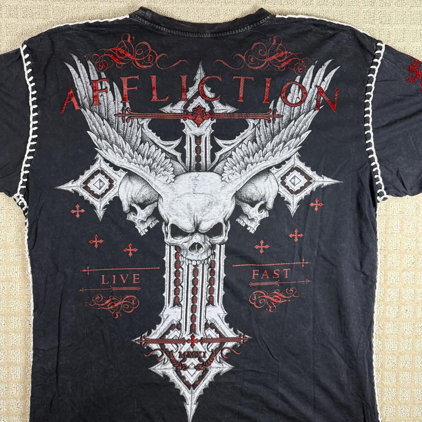 Affliction Y2K Affliction Fleur De Lis Skull T Shirt XXL Size US XXL / EU 58 / 5 - 7 Thumbnail