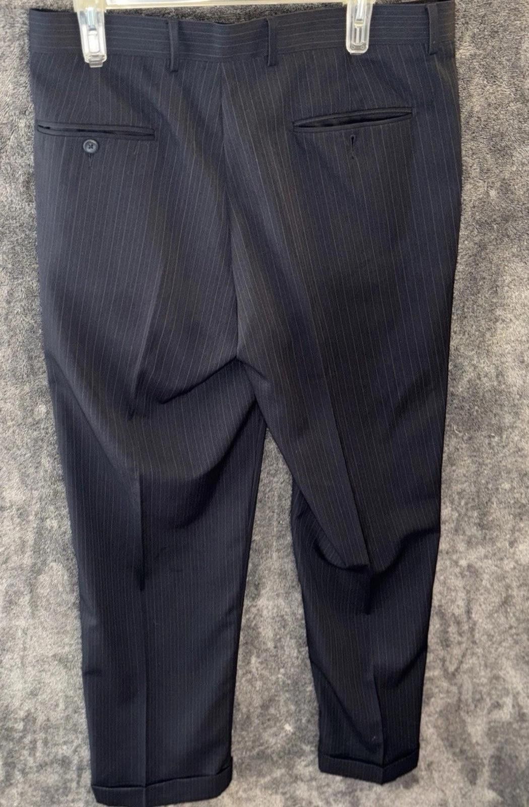 Old Navy Perry Ellis Portfolio Navy Pinstripe Dress Pants 34x30 Wool Size US 34 / EU 50 - 2 Thumbnail