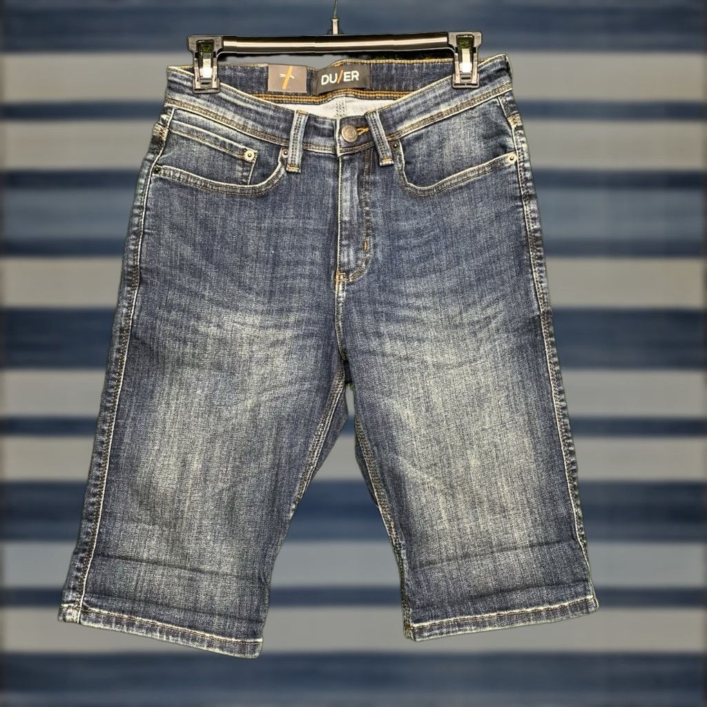 DUER Duer Slim Denim Shorts Mens 29 Blue Dark Wash Stretch 5-Pocket Flat Front NWT NWT Size US 29 - 1 Thumbnail