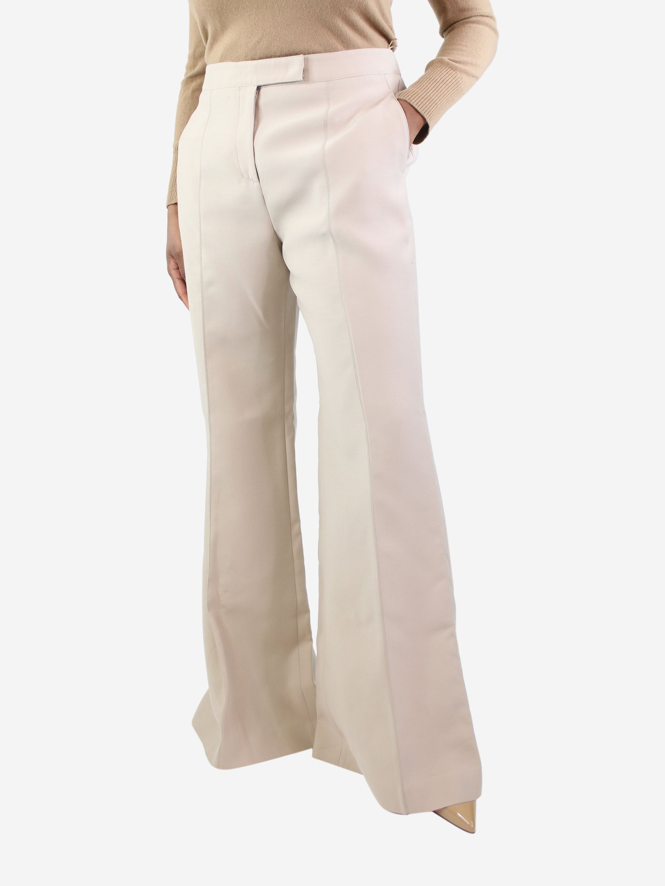 image of Gabriela Hearst Cream Flare Wool Trousers - Size Uk 16, Women's