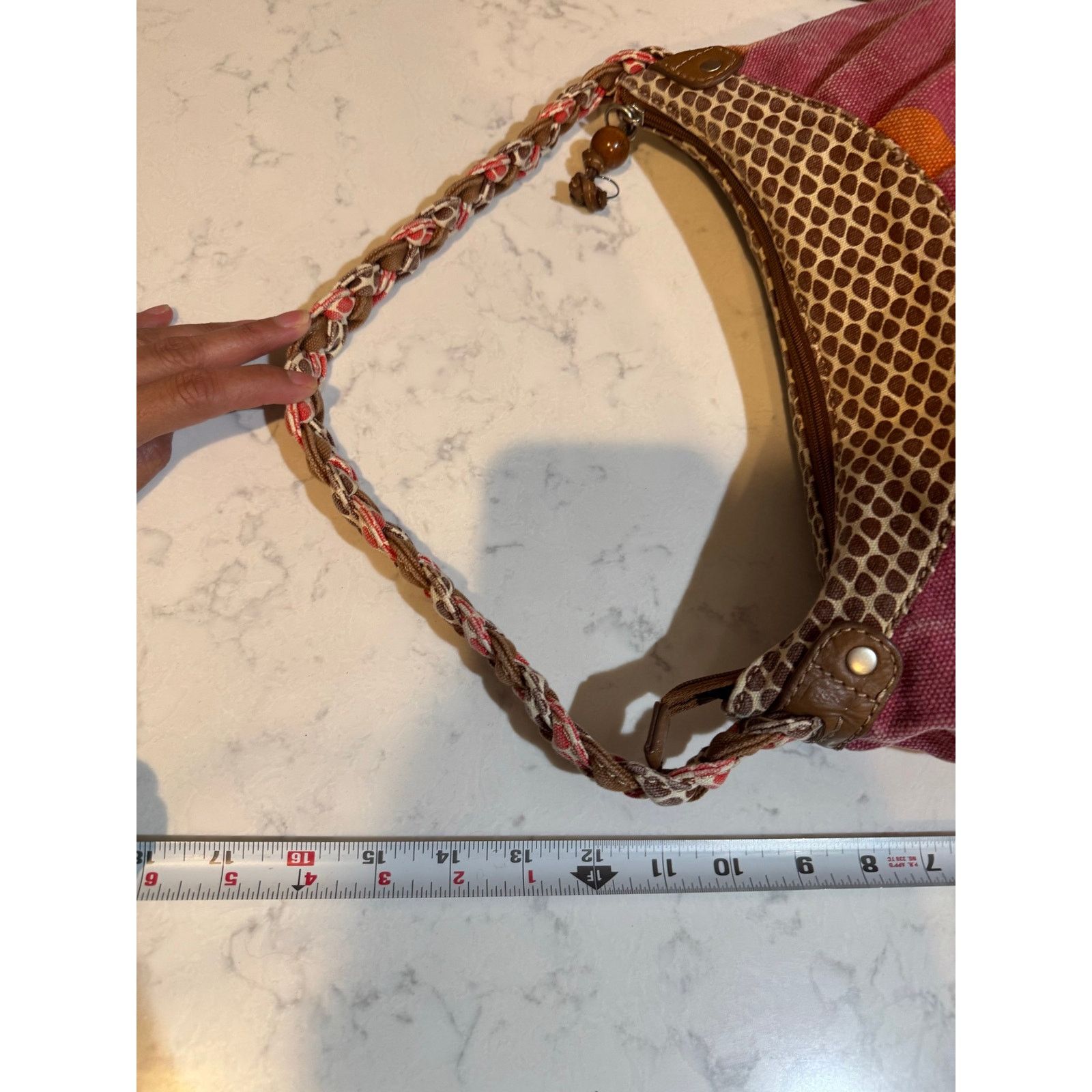 Guess vintage Fossil Canvas Hobo Bag abstract orange brown floral Size ONE SIZE - 15 Thumbnail