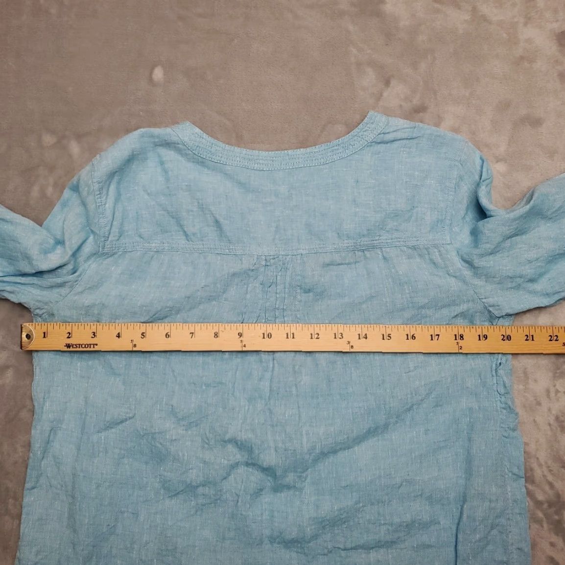 Talbots VINTAGE Talbots Shirt Womens M Blue Linen Band Collar Henley Beach Coastal Top Size M / US 6-8 / IT 42-44 - 8 Thumbnail