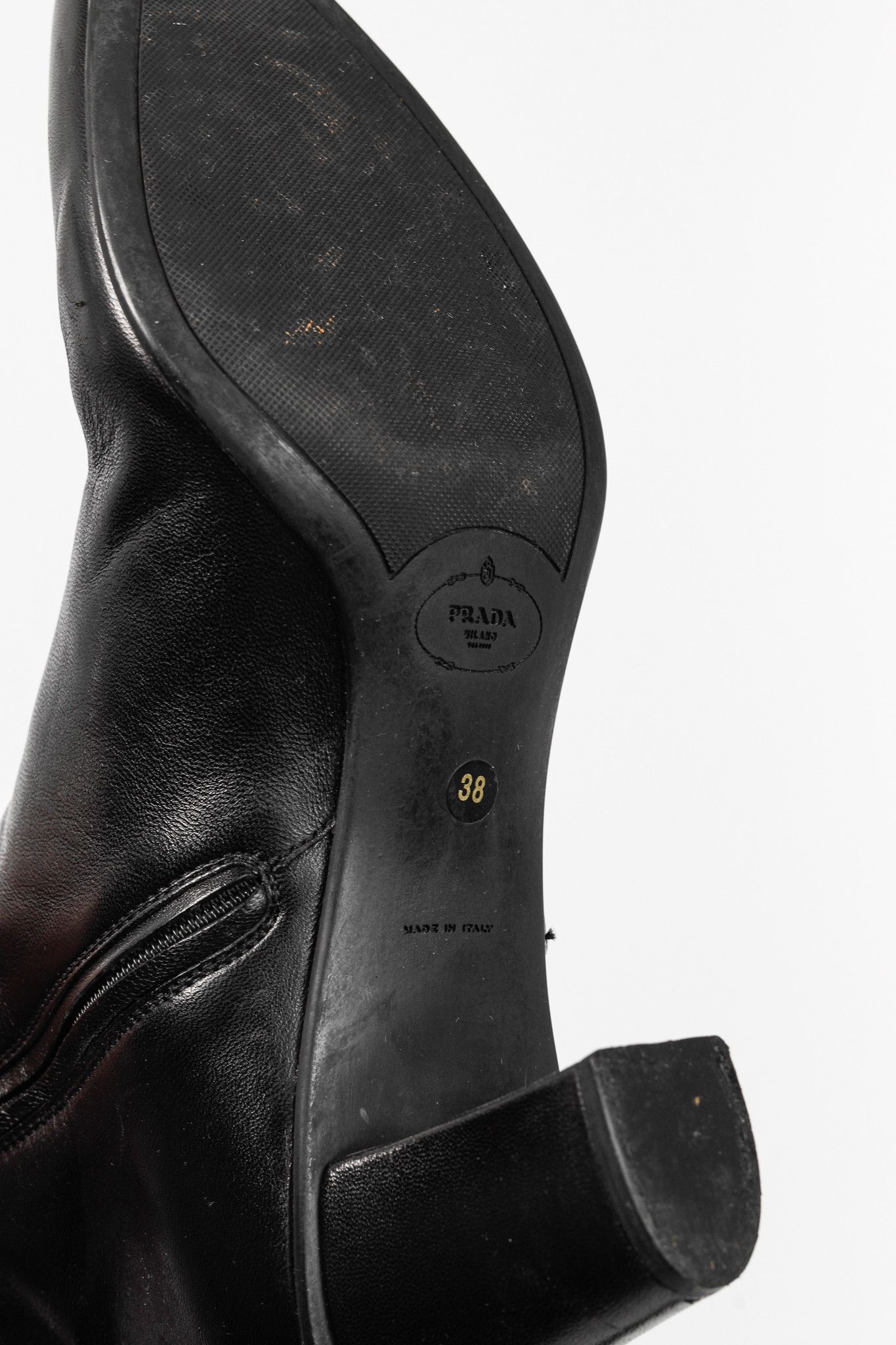 Prada Prada Black Leather Almond-Toe Ankle Boots Size US 7.5 / IT 37.5 - 5 Thumbnail