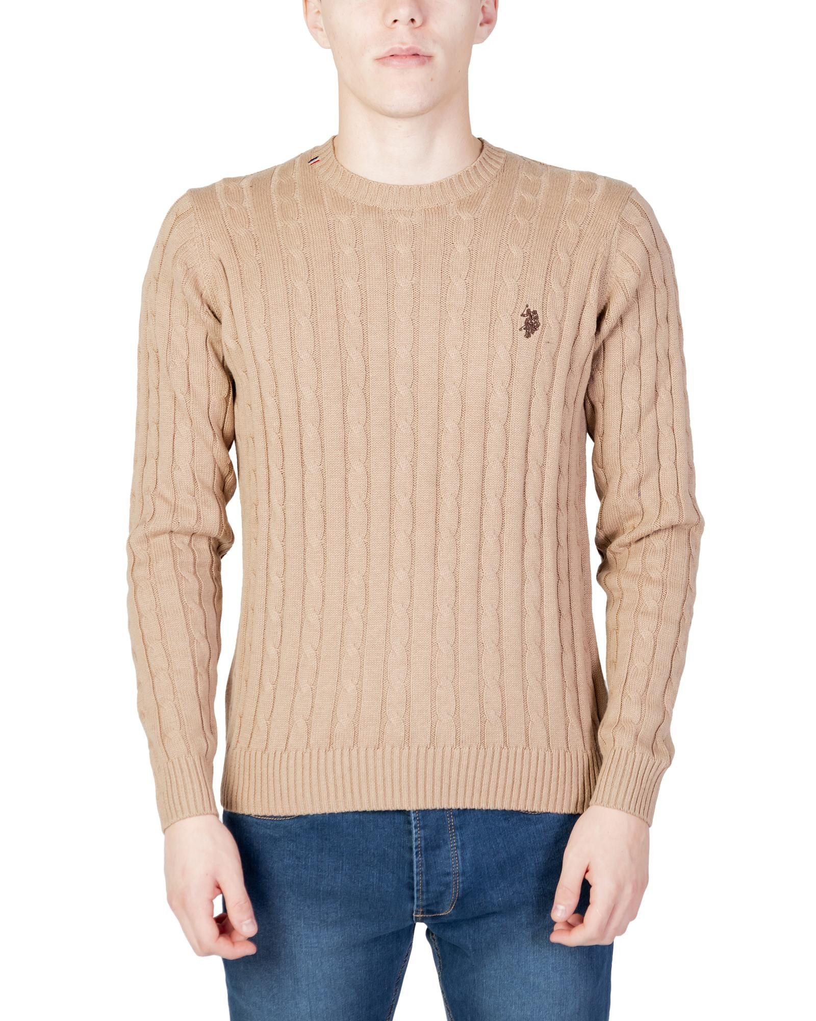 image of U S Polo Assn Cotton Knit Round-Neck Sweater in Beige, Men's (Size XL)
