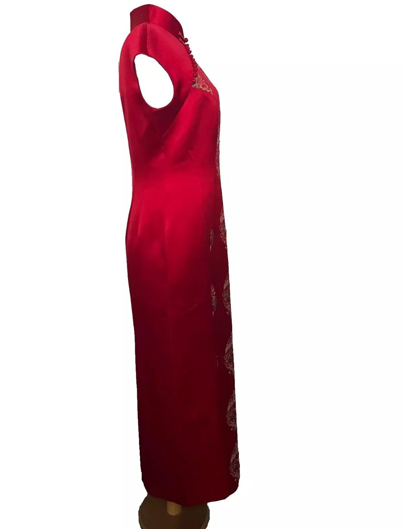 Other CUSTOM Womens China QIPAO/CHEONGSAM Long Red&Gold REAL SILK Size S / US 4 / IT 40 - 7 Thumbnail