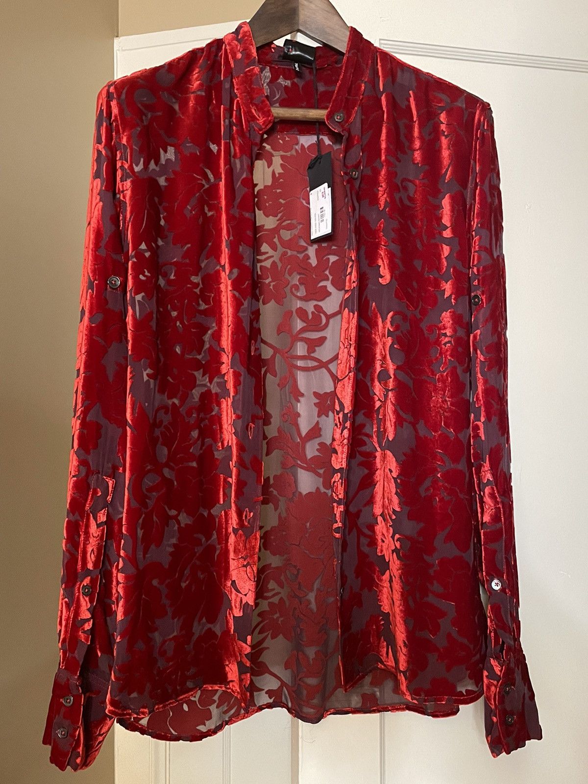image of Ann Demeulemeester Red Floral Elma Shirt, Men's (Size Small)