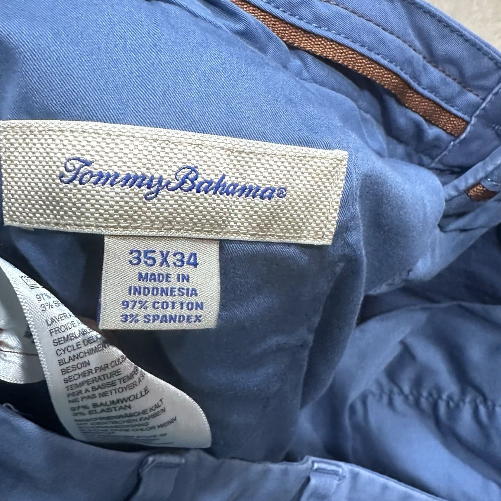 Tommy Bahama Tommy Bahama Chino Pants Mens 35x34 Beach Chino Pants Casual Straight 5-Pocket Cotton Brown Navy Beach 90s Mens Size US 35 - 6 Thumbnail