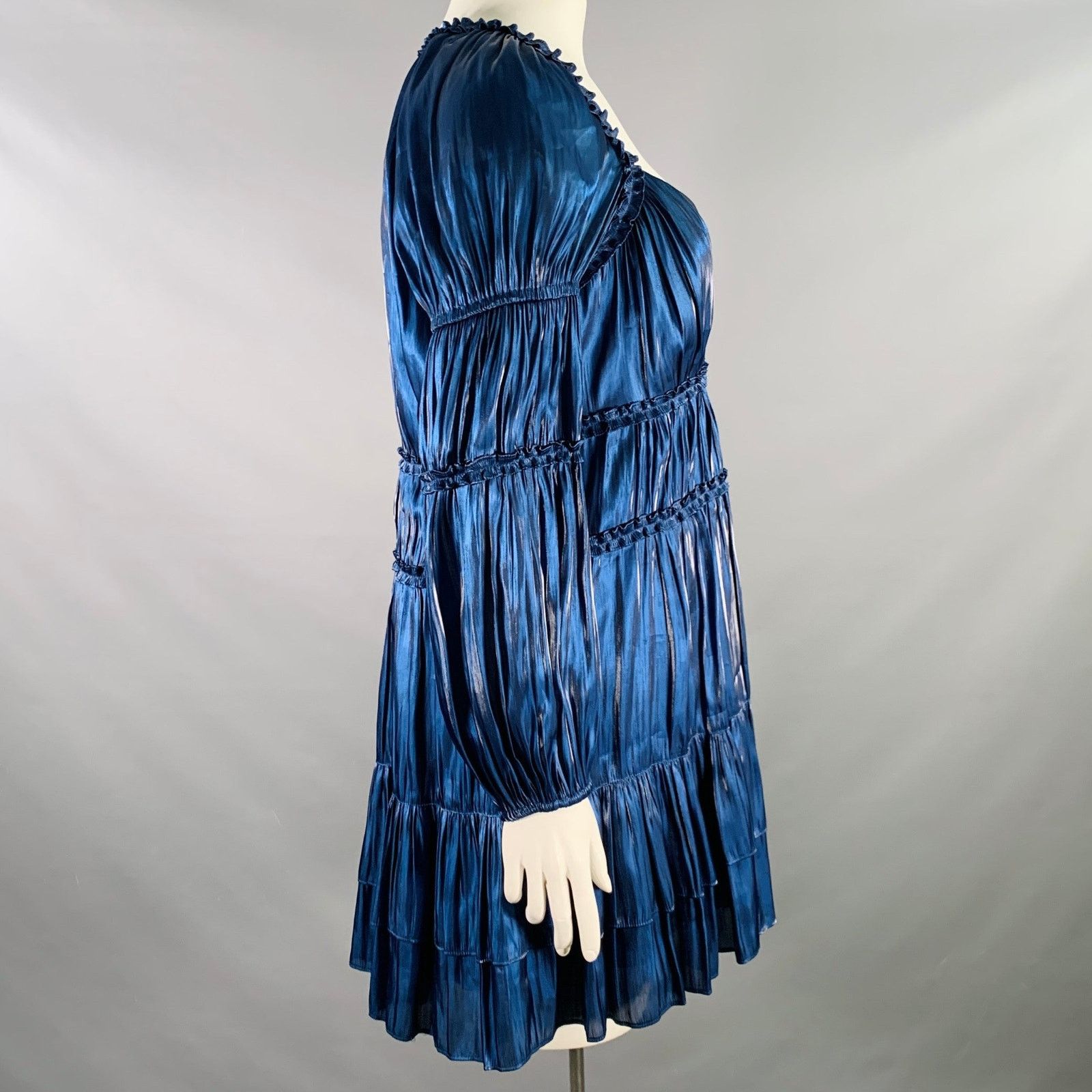 Cinq a Sept Tammy Navy Polyester Ruffled Long Bishop Sleeve Dress Size XL / US 12-14 / IT 48-50 - 2 Thumbnail