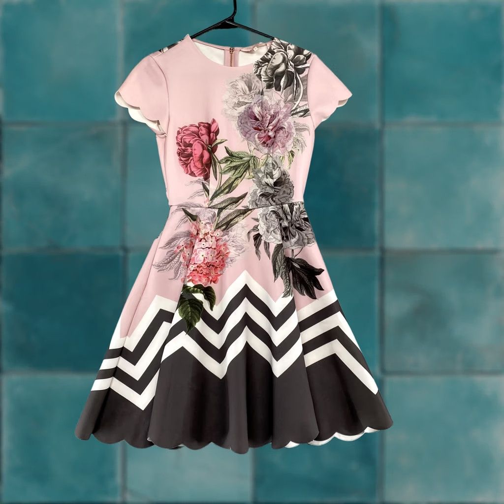 Ted Baker Ted Baker Haiilie Dress Womens 4 Floral Skater Fit & Flare Short Sleeve Zip Pink Party Dress Womens Size S / US 4 / IT 40 - 1 Thumbnail