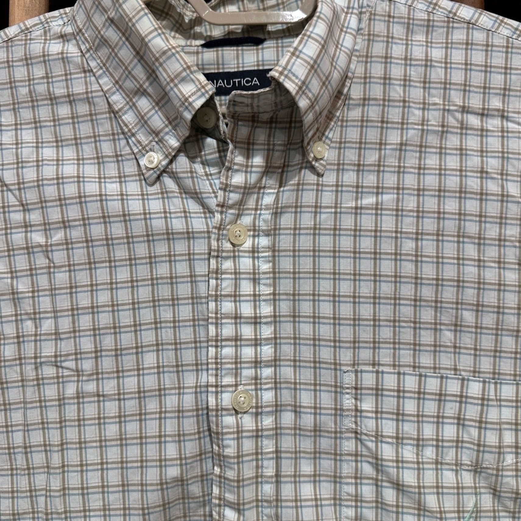 Nautica VINTAGE Nautica Button-Up Shirt Plaid XL Men White Brown Blue 100% Cotton Two Ply Preppy 90s Retro Classic Fit Long Sleeve Casual Business Mens Size US XL / EU 56 / 4 - 3 Thumbnail
