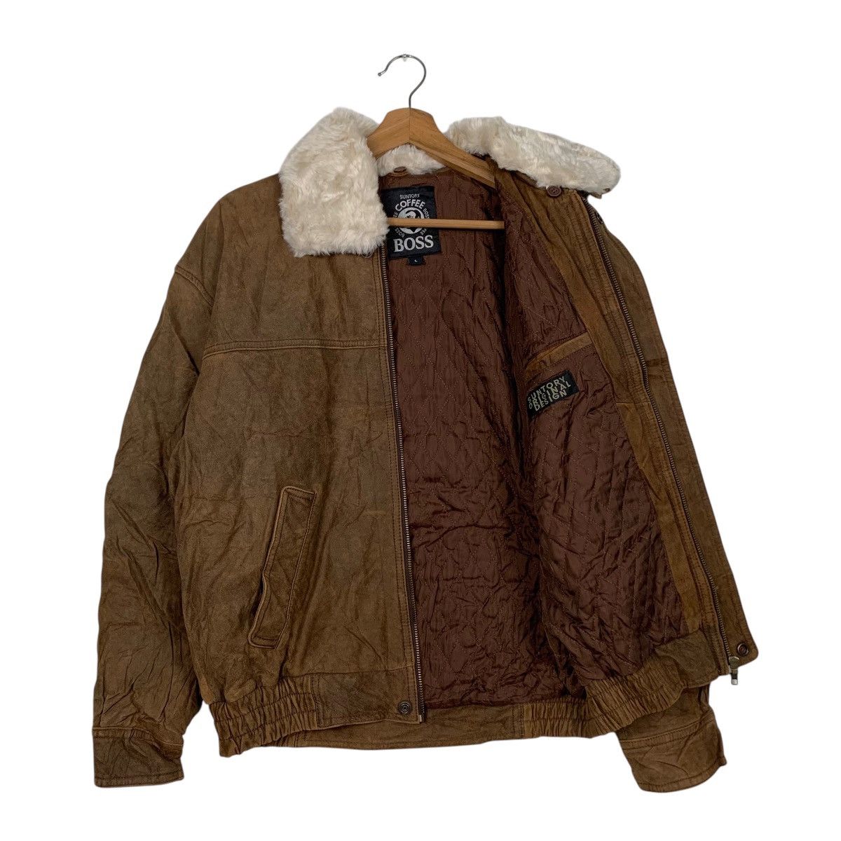 Vintage ☀️Suntory Coffee Boss leather zipper sherpa collar jacket Size US M / EU 48-50 / 2 - 12 Thumbnail