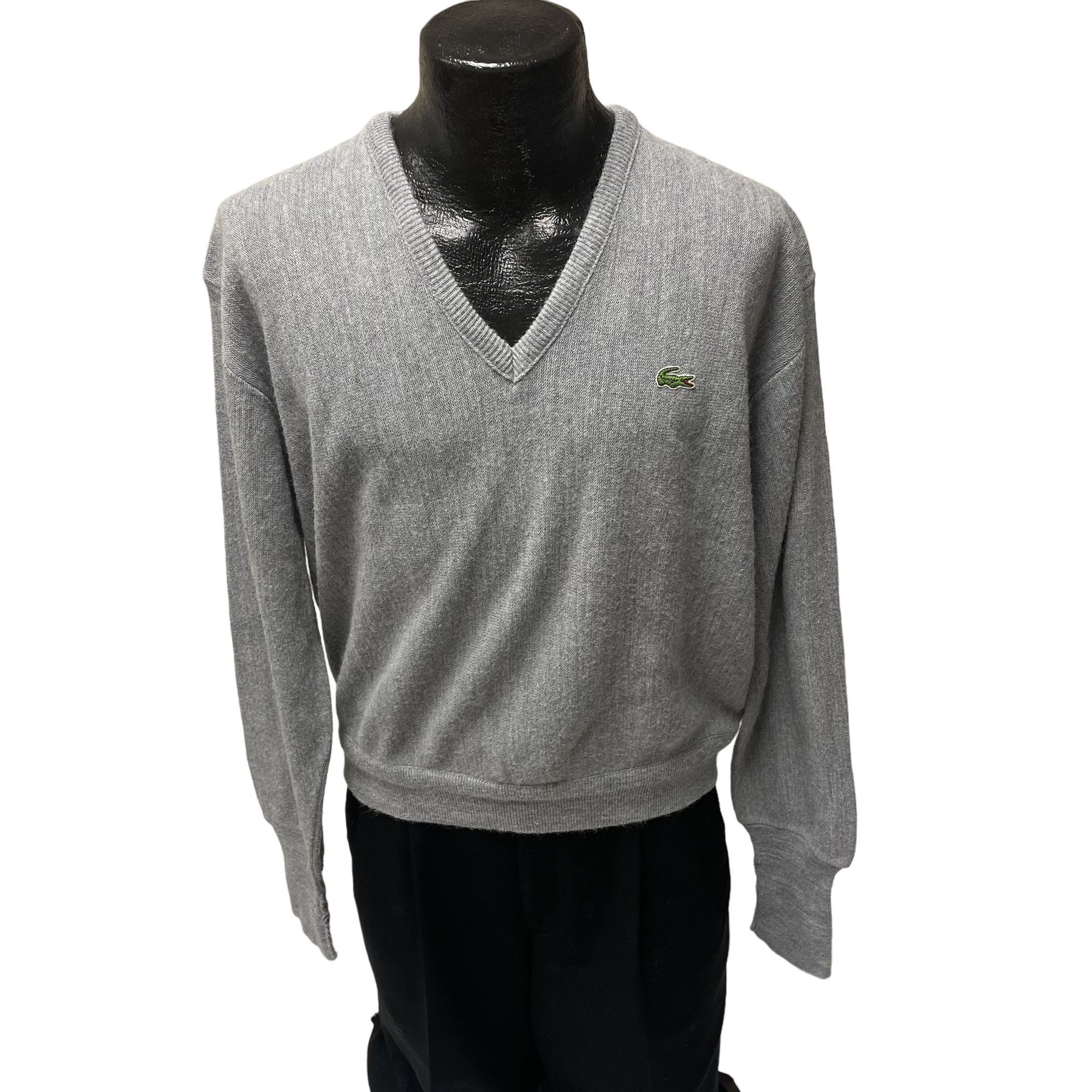 Vtg Izod Lacoste KNIT Alligator LOGO V Neck Golf Sweater