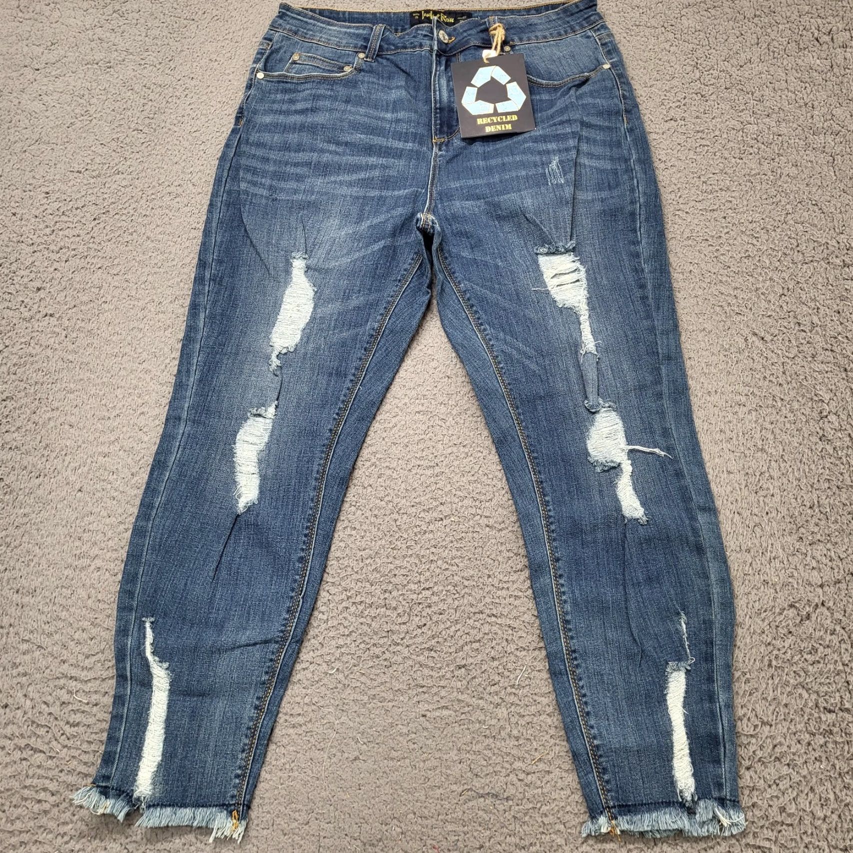 Vintage Indigo Rein Jeans Womens 15/31 Med Blue Wash Distressed High Rise Crop Jeans Size 36" / US 14 / IT 50 - 2 Thumbnail