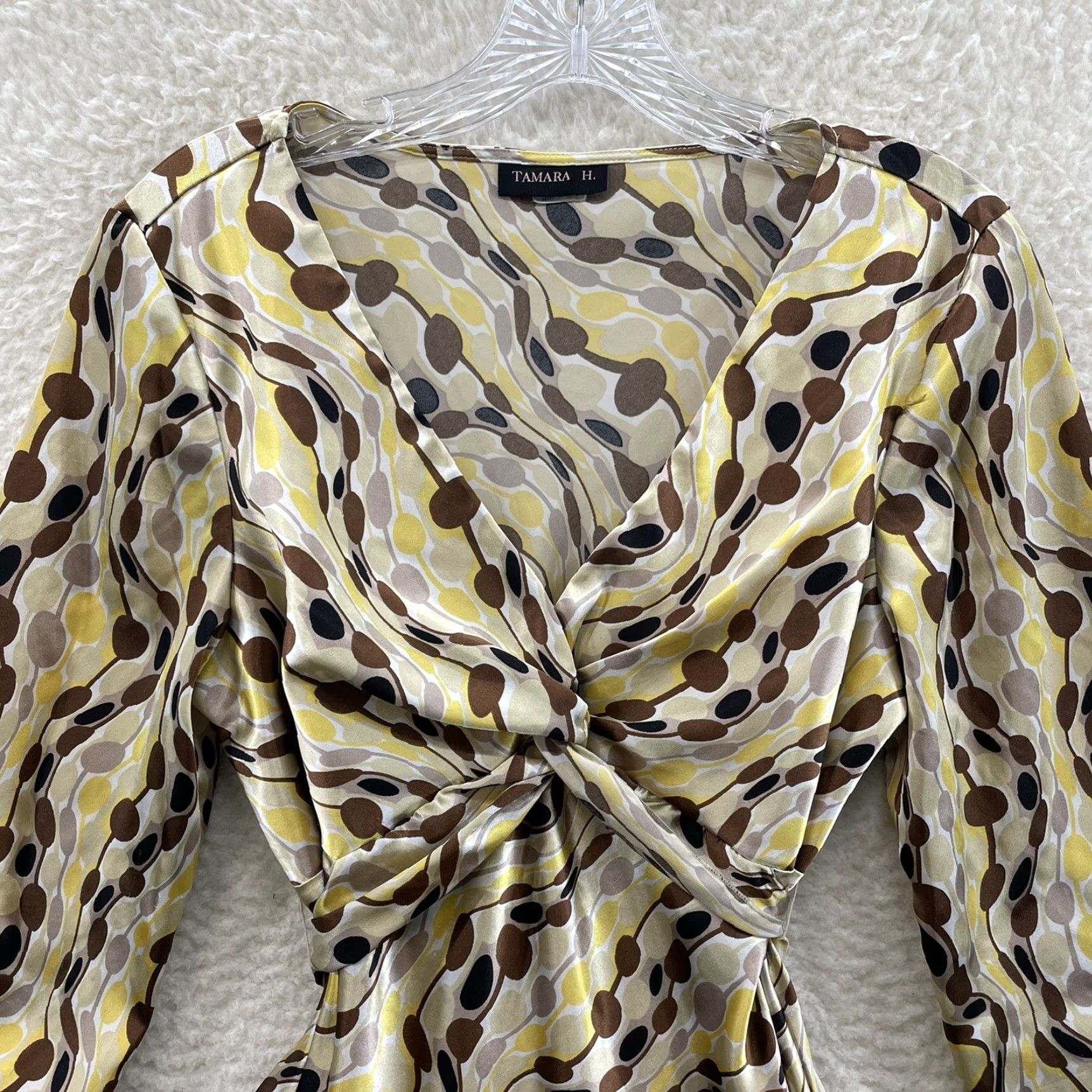 Vintage Y2K Vintage Top Blouse Medium Yellow Satin Pattern Fairy Grunge Corpcore Office Shirt Mens Women? Size M / US 6-8 / IT 42-44 - 3 Thumbnail