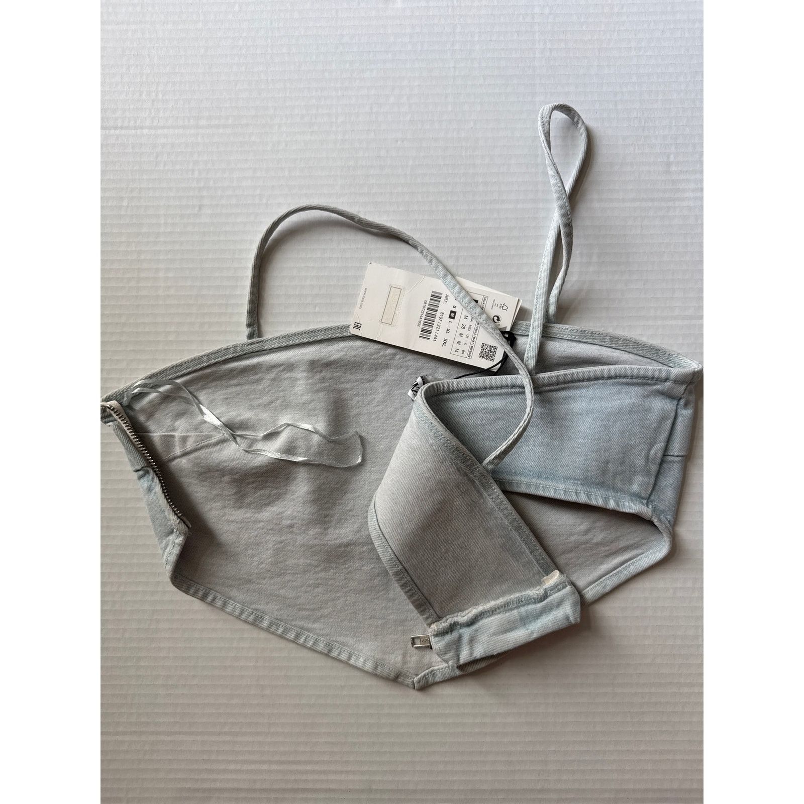 Zara NWT Zara blue denim bandana crop top spaghetti straps zip Size M / US 6-8 / IT 42-44 - 7 Thumbnail