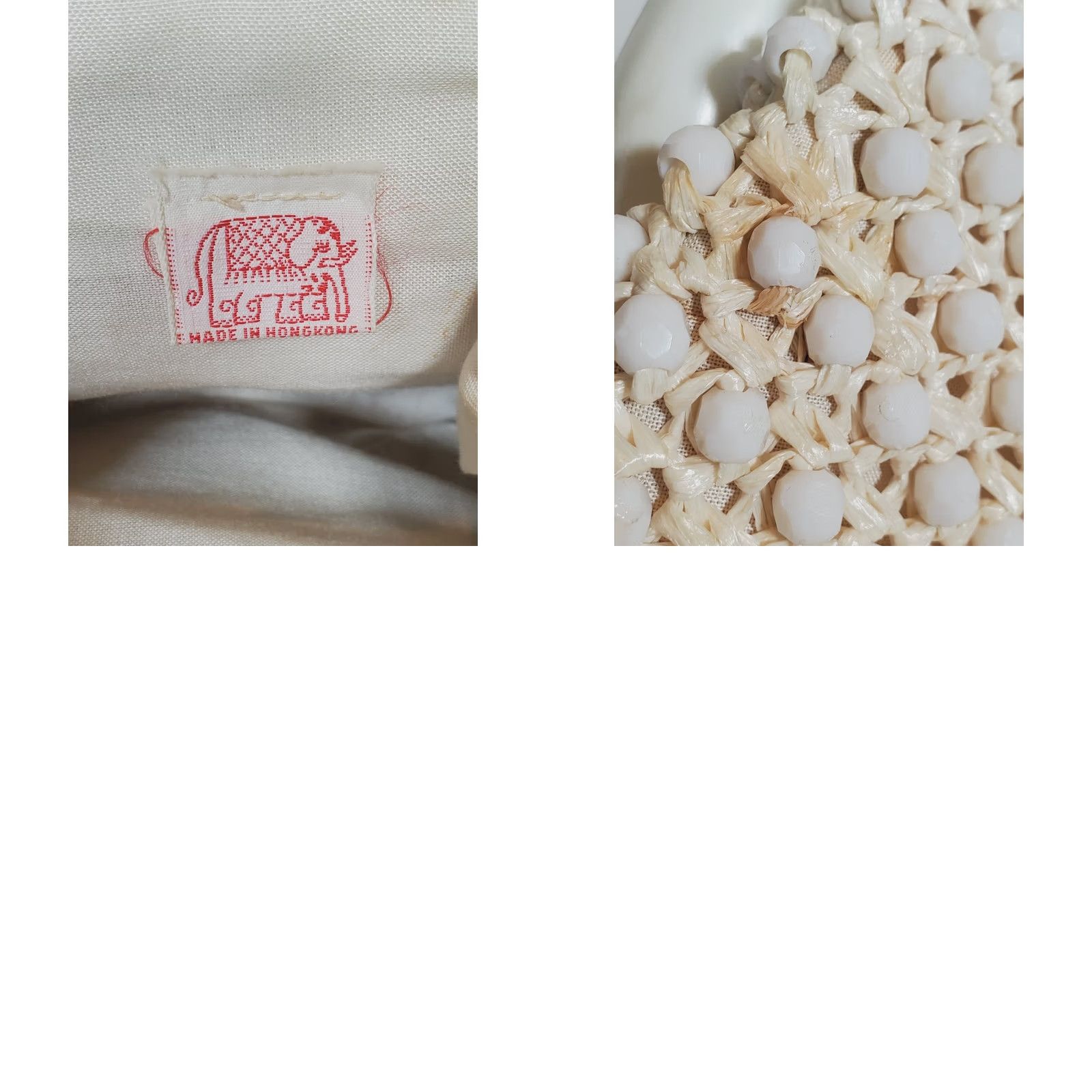Vintage VINTAGE 1960s Beaded Crocheted Purse Ivory White Plastic Handle Lined Hong Kong Size ONE SIZE - 9 Thumbnail