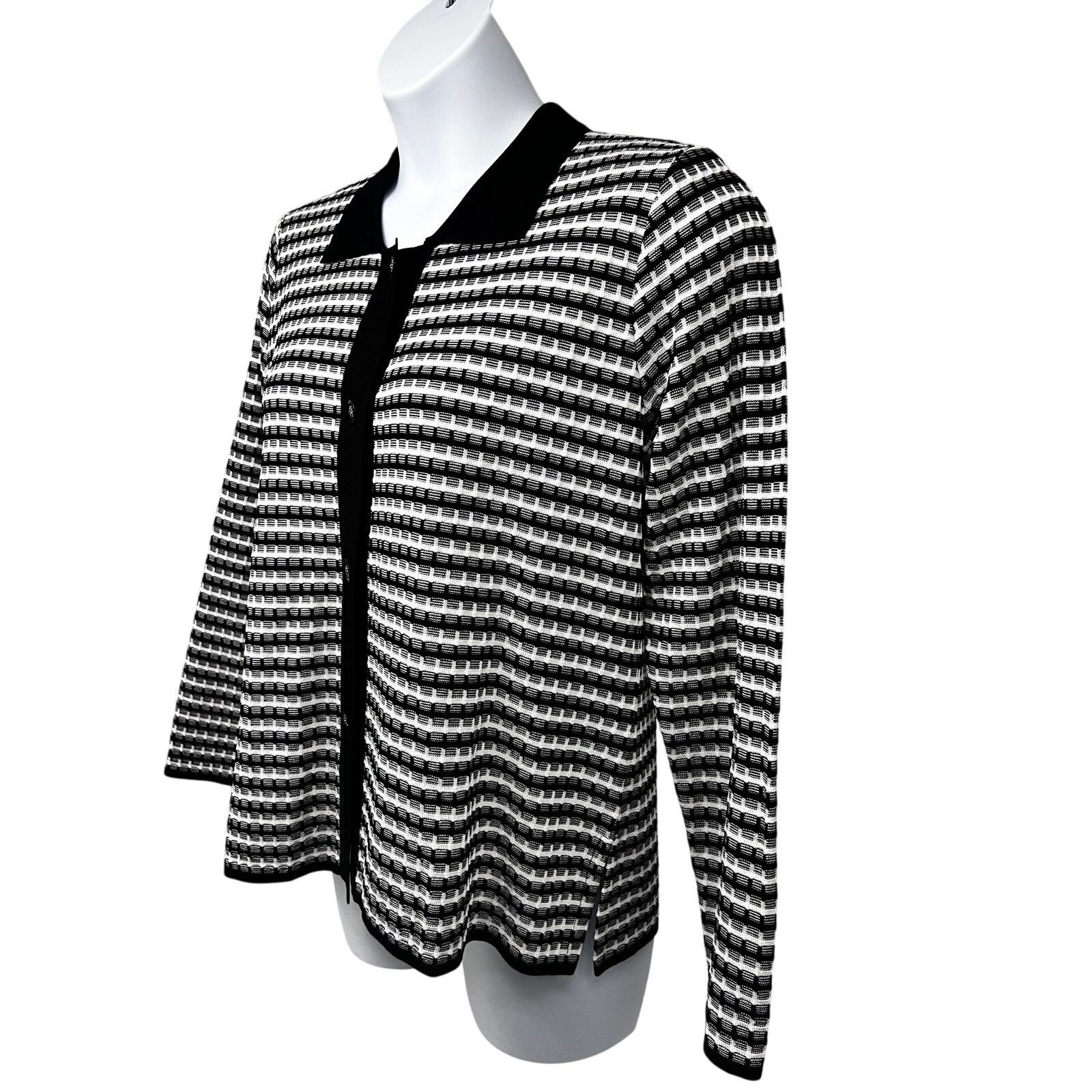 Vintage Misook Vintage 90s Black White Knit Button Shirt L Stretch Size L / US 10 / IT 46 - 3 Thumbnail