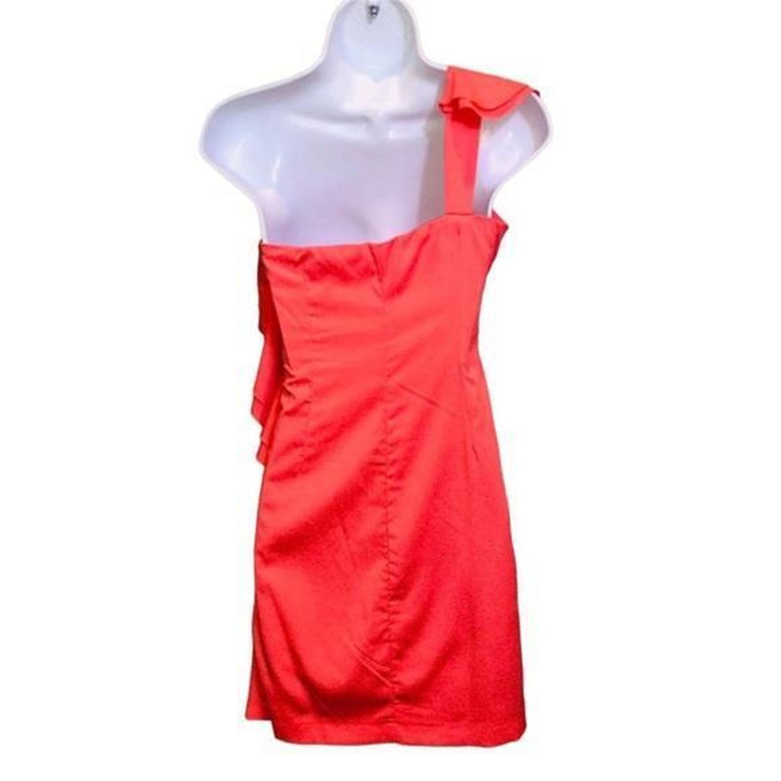 Other One Shoulder Coral Ruffle Cocktail Mini Dress Ya Los Angeles Size S / US 4 / IT 40 - 4 Thumbnail