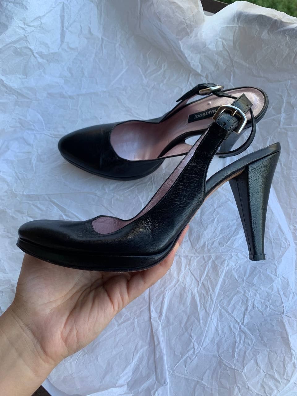 NAVYBOOT Navyboot black leather vintage slingback heels Size US 7 / IT 37 - 11 Thumbnail