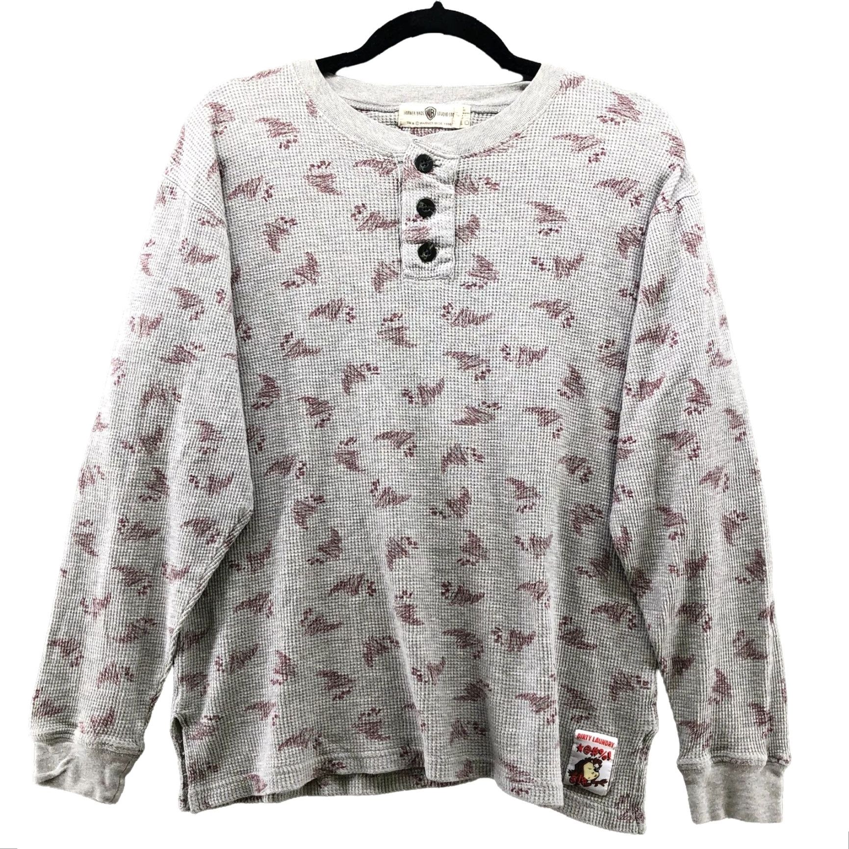 Vintage VINTAGE Warner Bros Looney Tunes Tazmanian Devil Henley Thermal Shirt Gray S Mens 90s 100% Cotton Long Sleeve Size US S / EU 44-46 / 1 - 2 Thumbnail