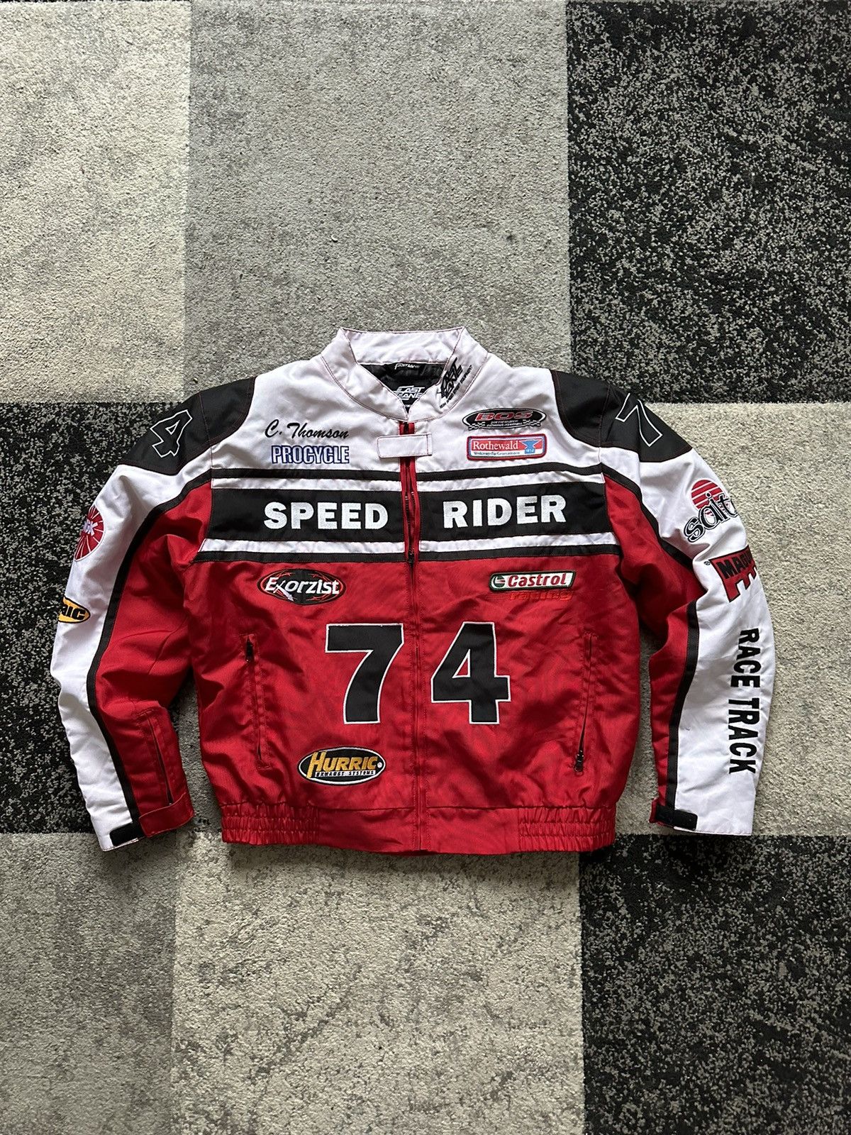 image of Vintage Fast Lane Speed Rider Nascar Racing Jacket in Red, Men's (Size XL)
