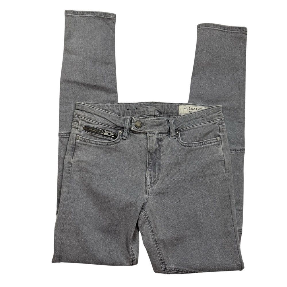 Allsaints New All Saints Biker Skinny Pale Grey Jeans Size 27 Size 27" / US 4 / IT 40 - 4 Thumbnail