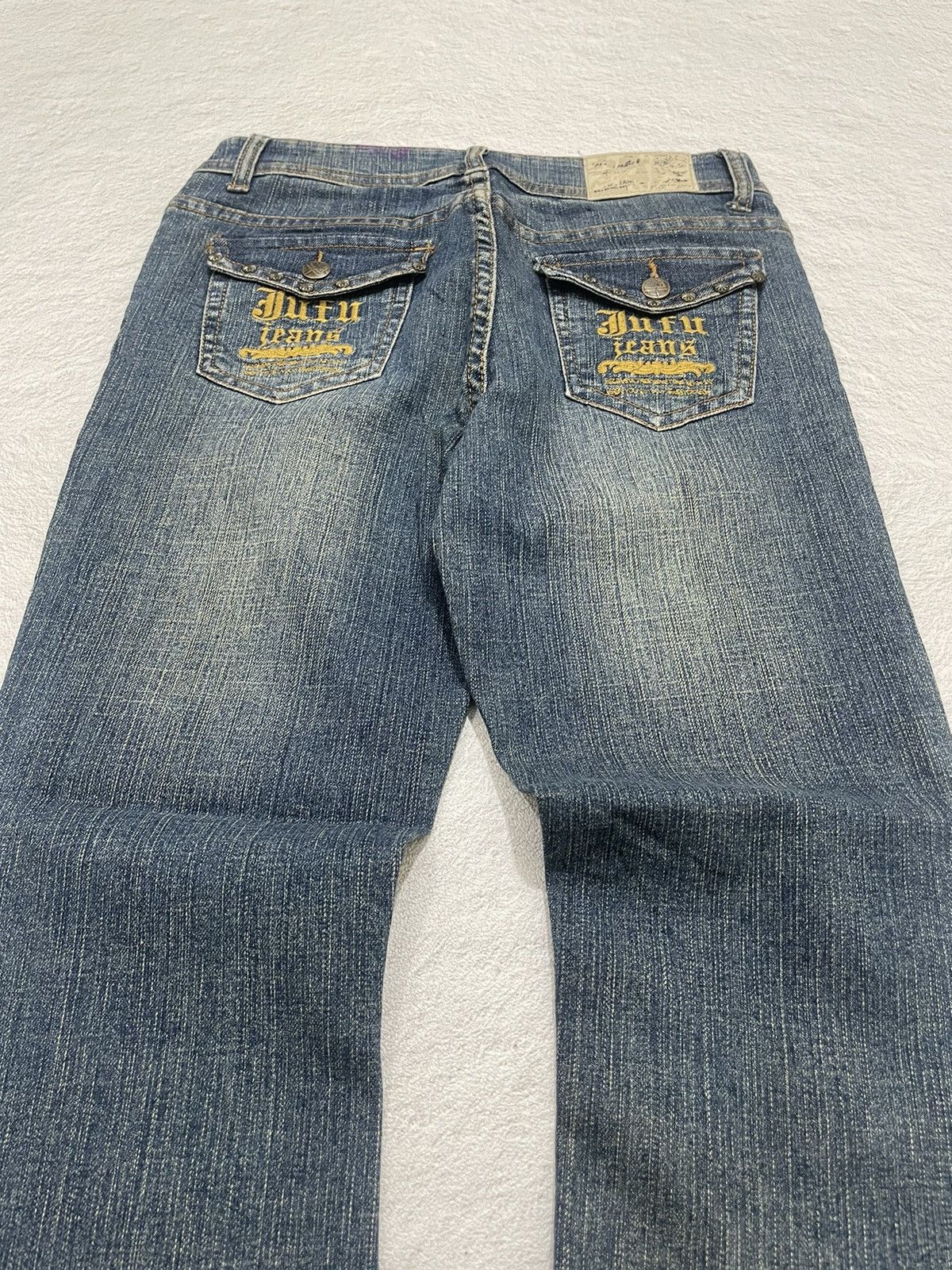 Japanese Brand 2000s Jufu Flare Raw Denim Bootcut Jeans washed Embroidered Size US 27 - 2 Thumbnail