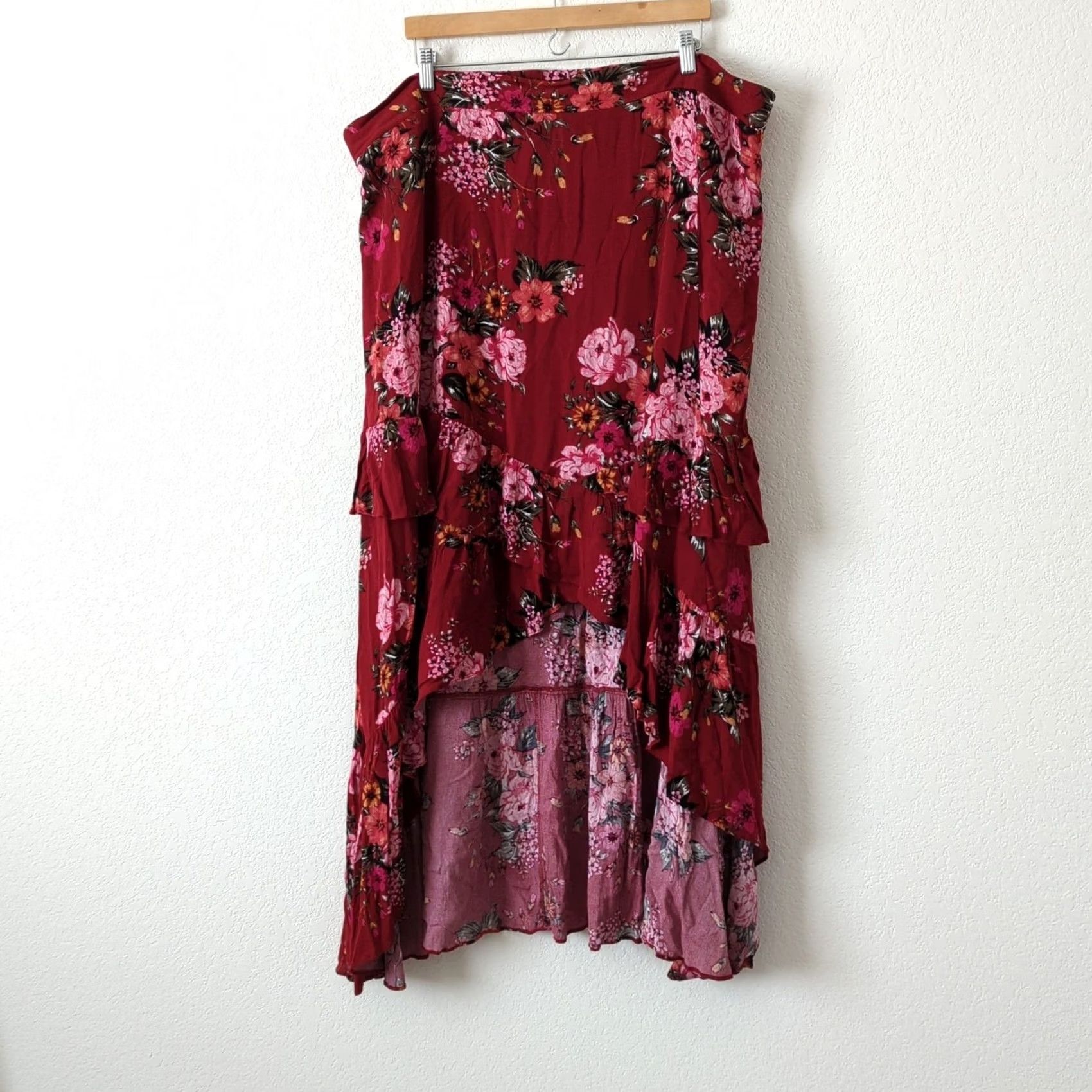 Torrid Torrid Skirt Womens 3X High Low Floral Red Pink Midi Ruffle Spring Summer 3XL Plus Size 40" / US 18 - 6 Thumbnail