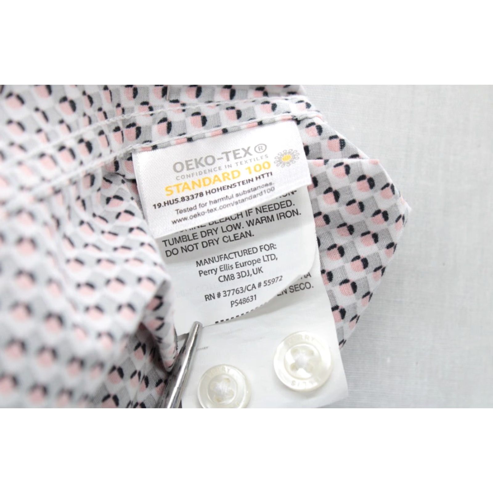 Perry Ellis Perry Ellis Oeko-Tek Stretch Shirt Mens 2XL Long Sleeve Button-Up Mini Cube Print Size US XXL / EU 58 / 5 - 6 Thumbnail