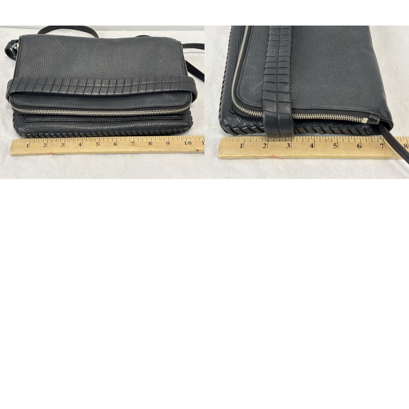 Allsaints AllSaints Club Clutch Crossbody Purse Bag Black Pebbled Leather Fold Over Small Women Size ONE SIZE - 8 Thumbnail