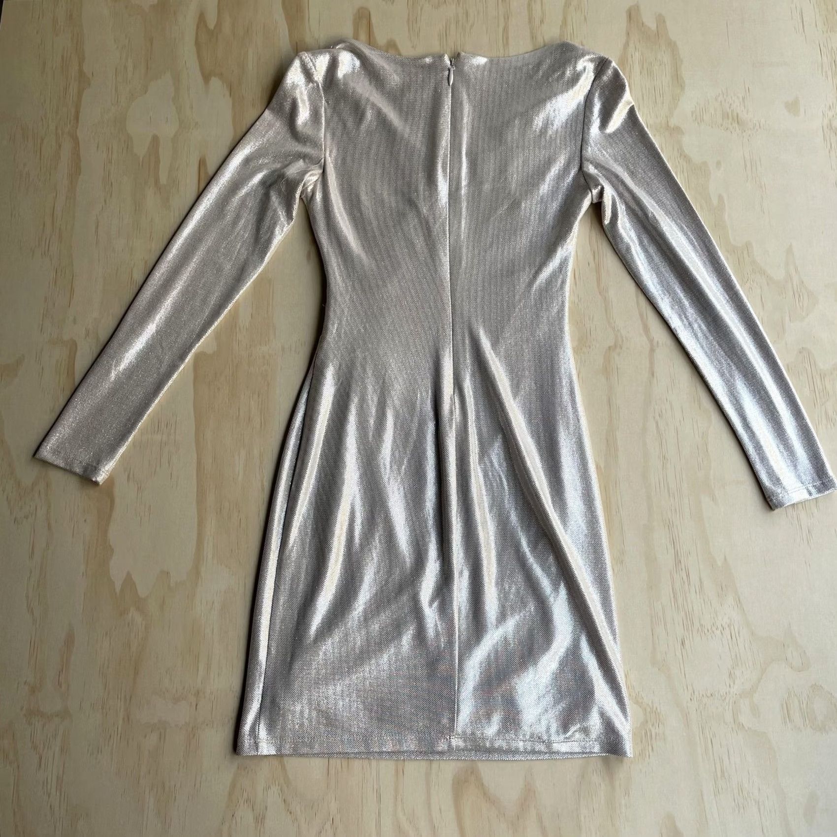Guess Guess Dress Womens 2 Silver Metallic V Neck Long Sleeve Wrap Bodycon Mini Party Size XS / US 0-2 / IT 36-38 - 5 Thumbnail