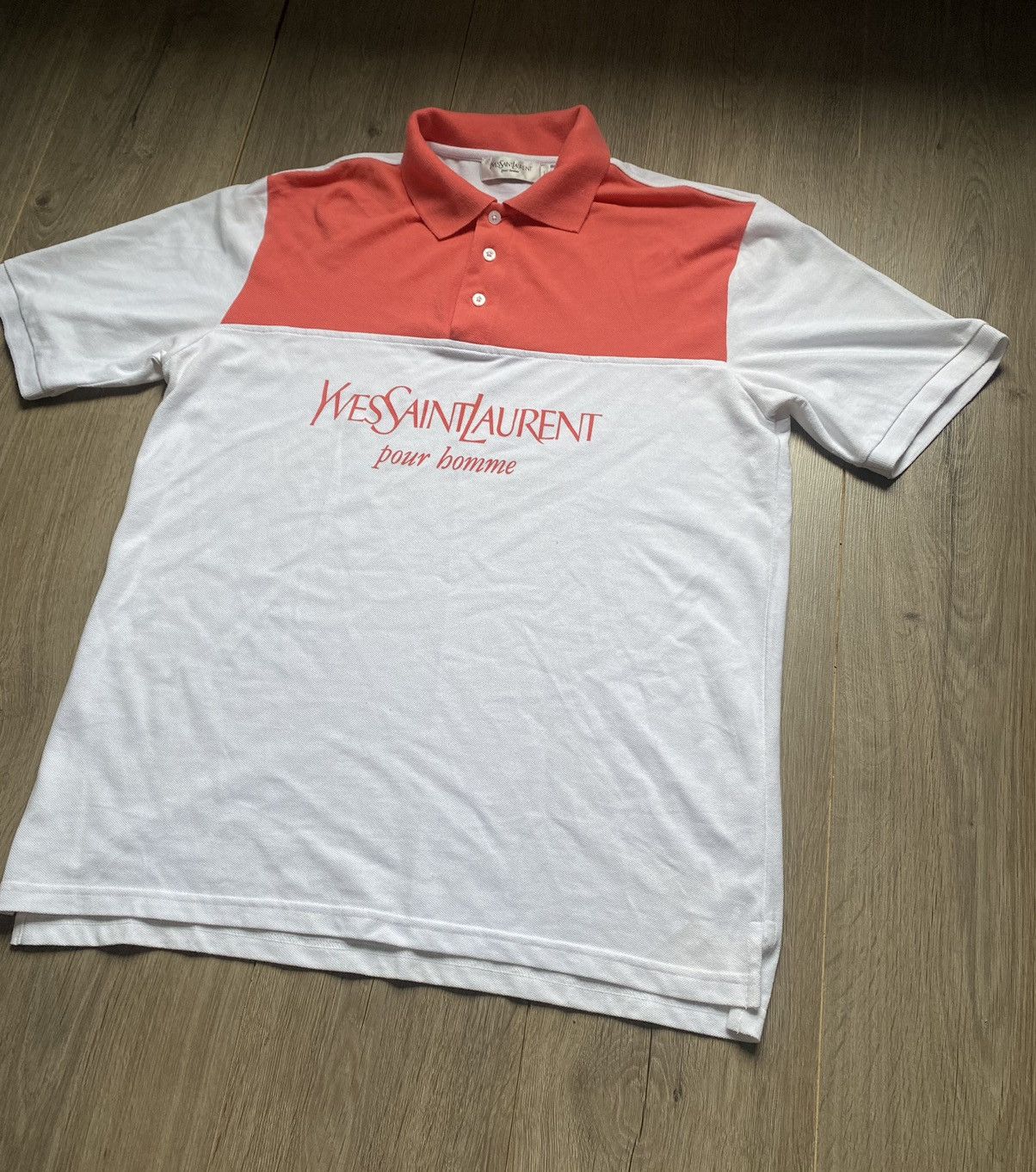 Yves Saint Laurent 90S Yves Saint Laurent YSL Orange Big Logo Polo T Shirt Tee Size US XL / EU 56 / 4 - 2 Thumbnail