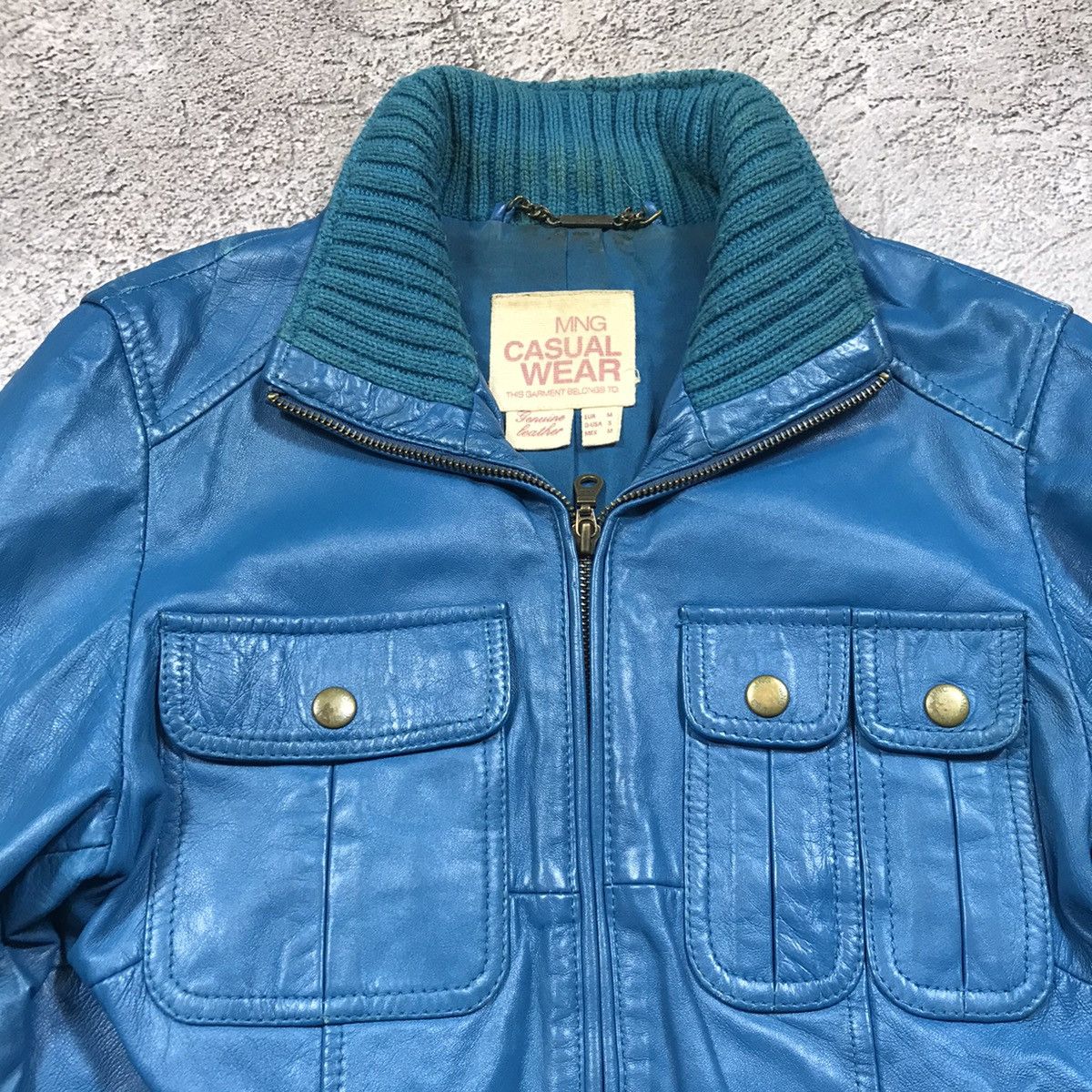 Vintage Vintage Blue Leather Jacket Workwear Streetwear 90s Logo M Size M / US 6-8 / IT 42-44 - 3 Thumbnail