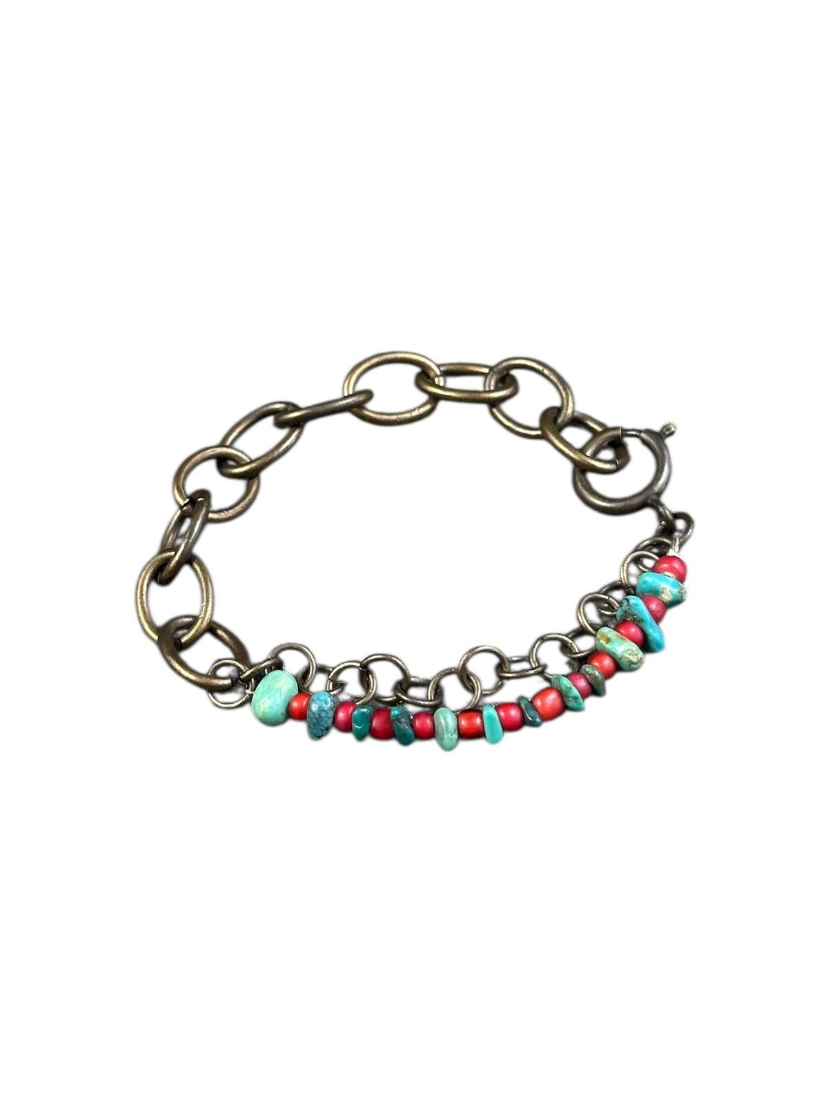 Vintage BRONZE CHAIN WITH ANTIQUE WHITE HEART BEADS BRACELET Size ONE SIZE - 6 Thumbnail