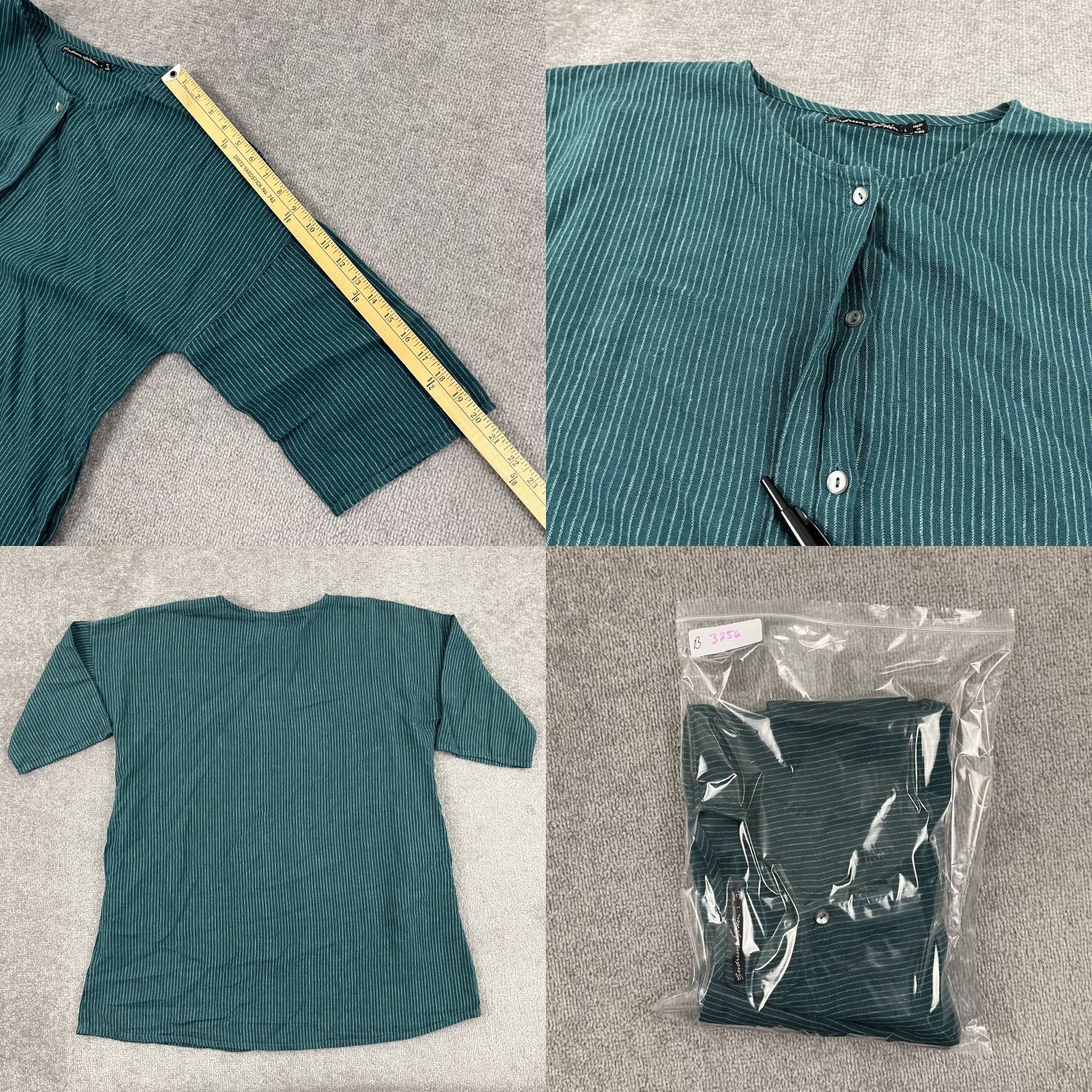 Vintage Gudrun Sjoden Button-Up Tunic Shirt Women Large Green Striped 100% Linen Lagenlook 3/4 Sleeve Casual Travel Workwear Size L / US 10 / IT 46 - 8 Thumbnail