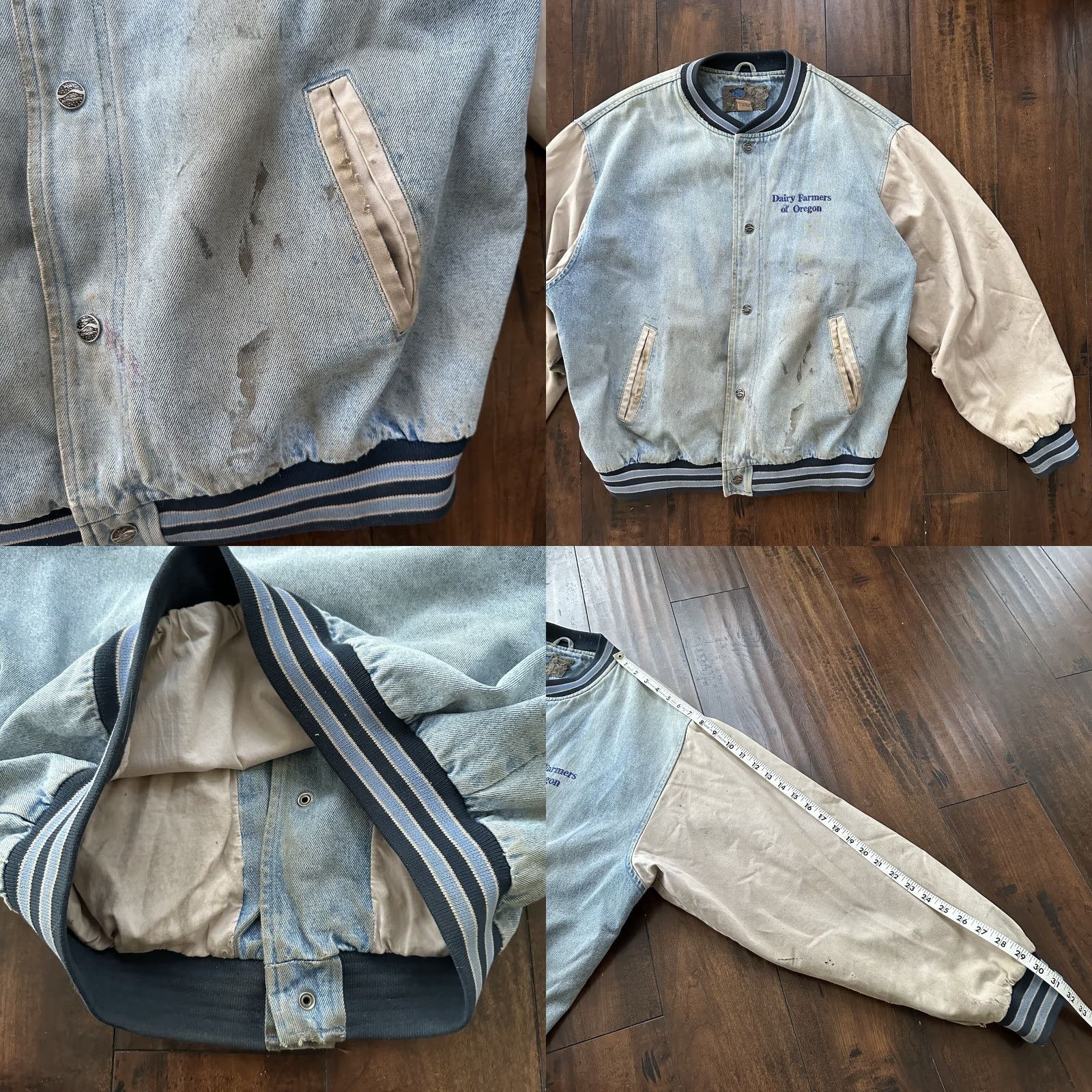 Port & Company VINTAGE Port & Company Oregon 90s Denim Varsity Jacket Bomber Racing Cotton Blue XL Men Size US XL / EU 56 / 4 - 9 Thumbnail