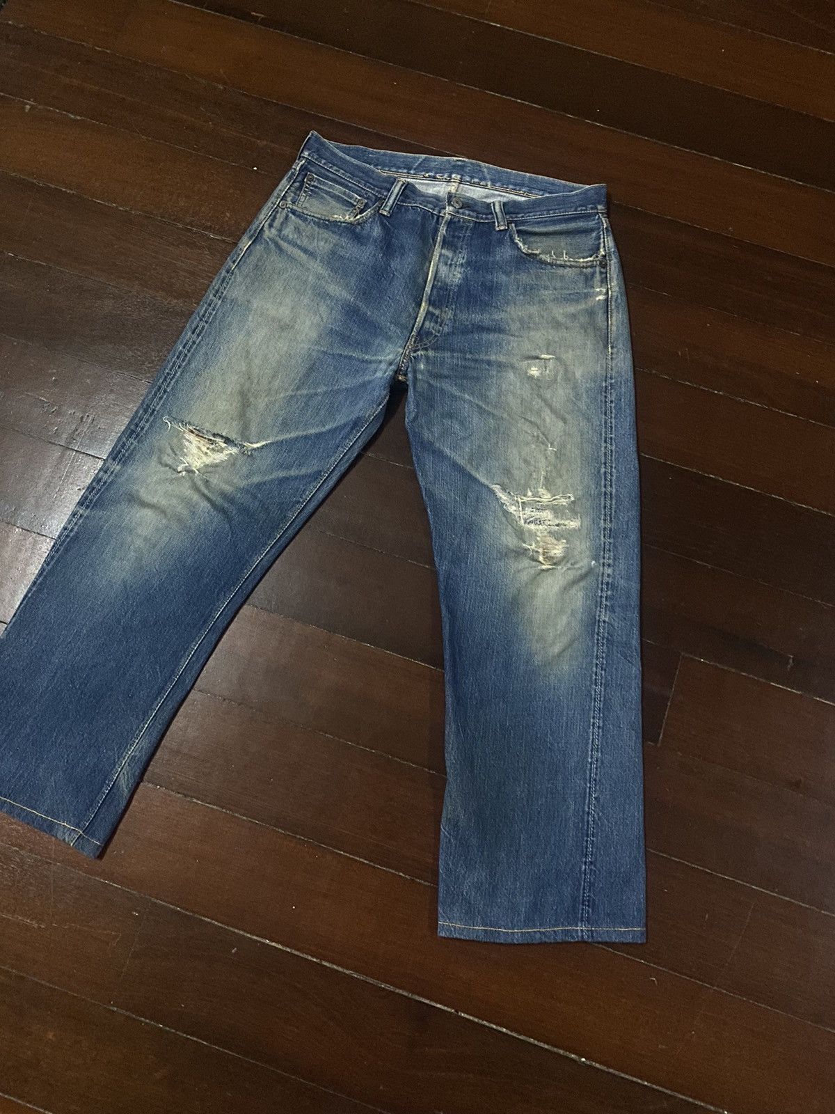 Vintage FIRE 🔥 VINTAGE 90s WAREHOUSE V STITCH DISTRESSED REWORK JEAN Size US 36 / EU 52 - 3 Thumbnail