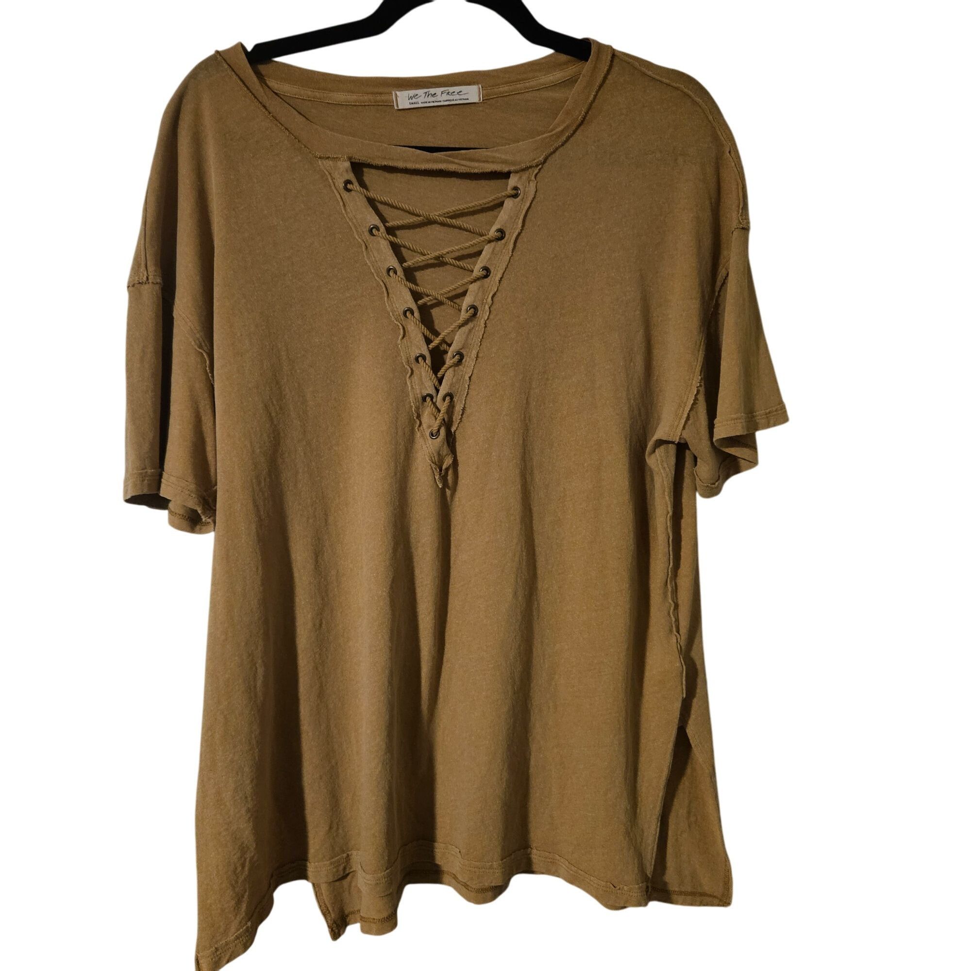 Other We The Free Women’s Lace-Up Tee Brown S Oversized Grunge Uti Size S / US 4 / IT 40 - 2 Thumbnail