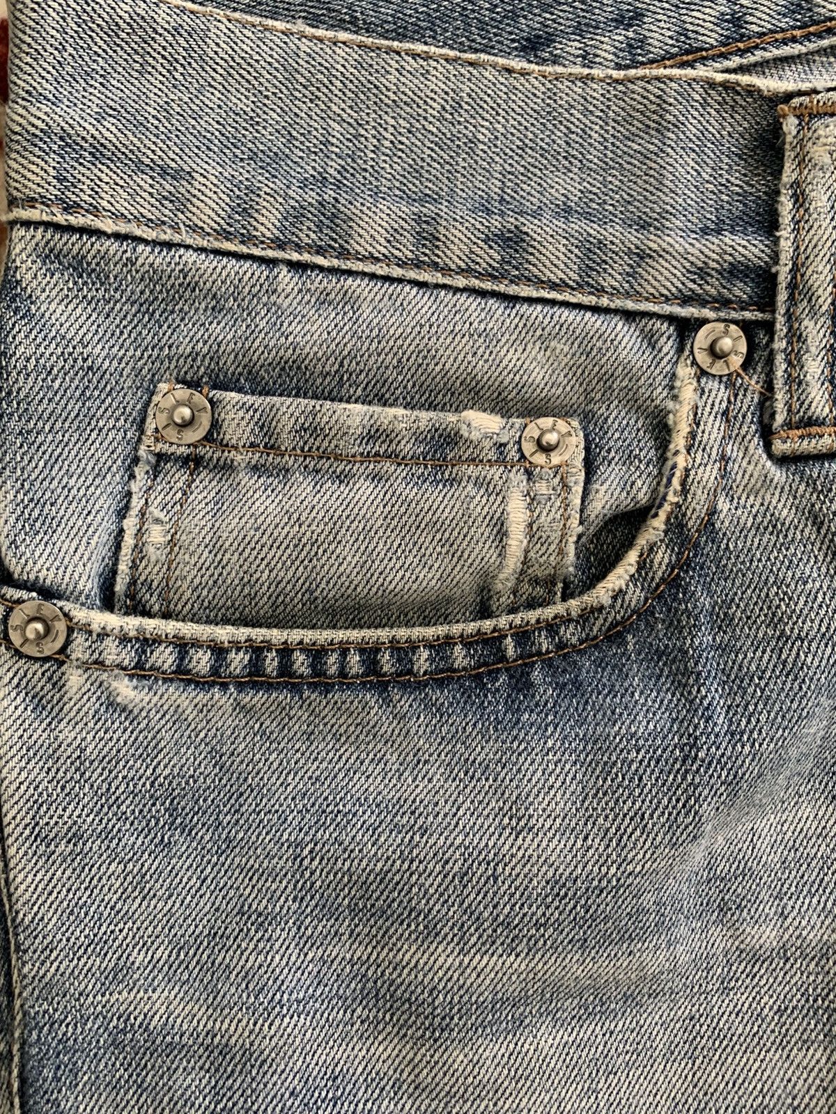 Japanese Brand Sisley Button Fly Distressed Faded Blue Jeans Size US 34 / EU 50 - 7 Thumbnail