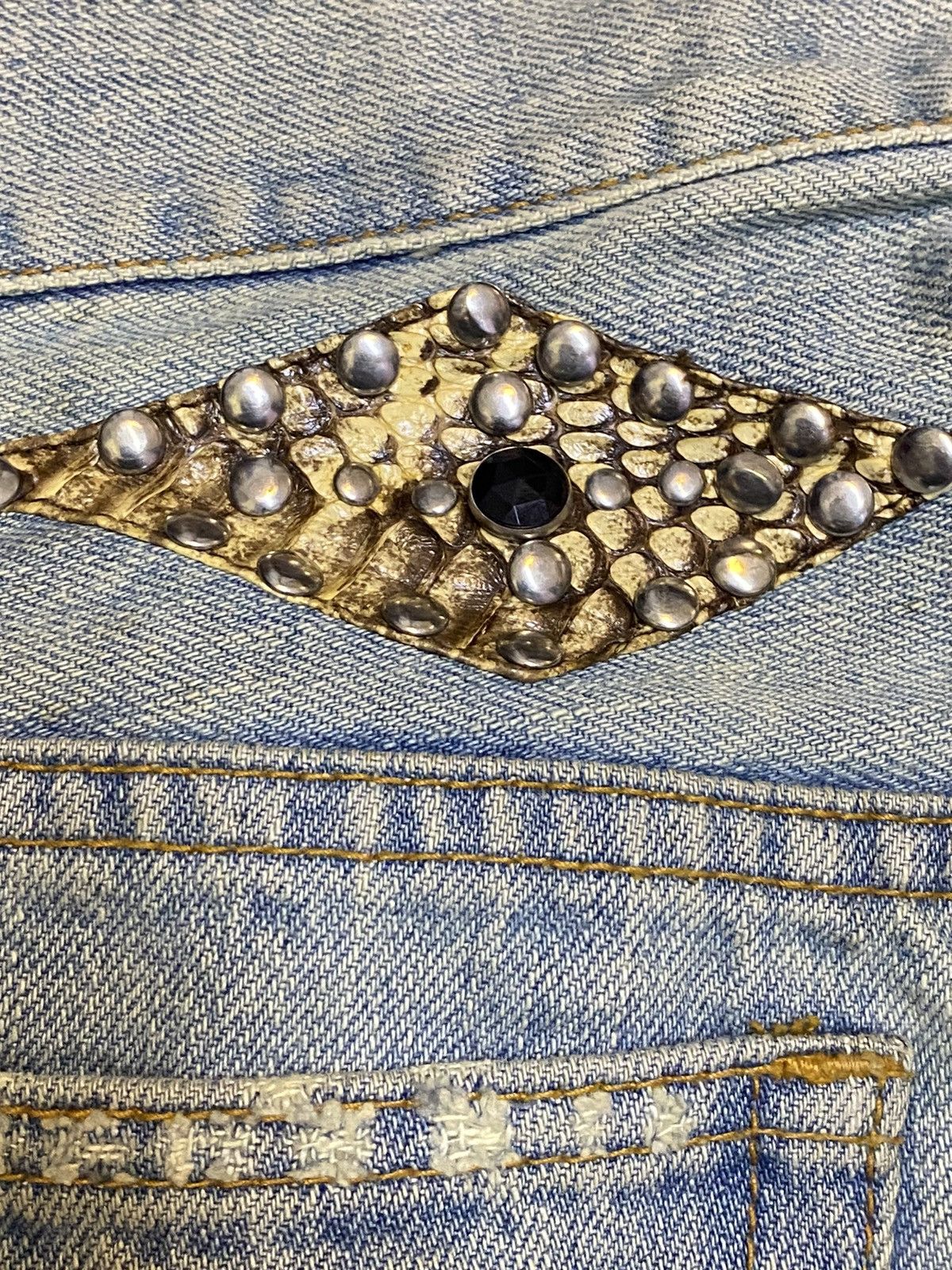 If Six Was Nine Vintage Schlussel Snake Paint Splatter Thrash Flare Jeans Size US 33 - 15 Thumbnail
