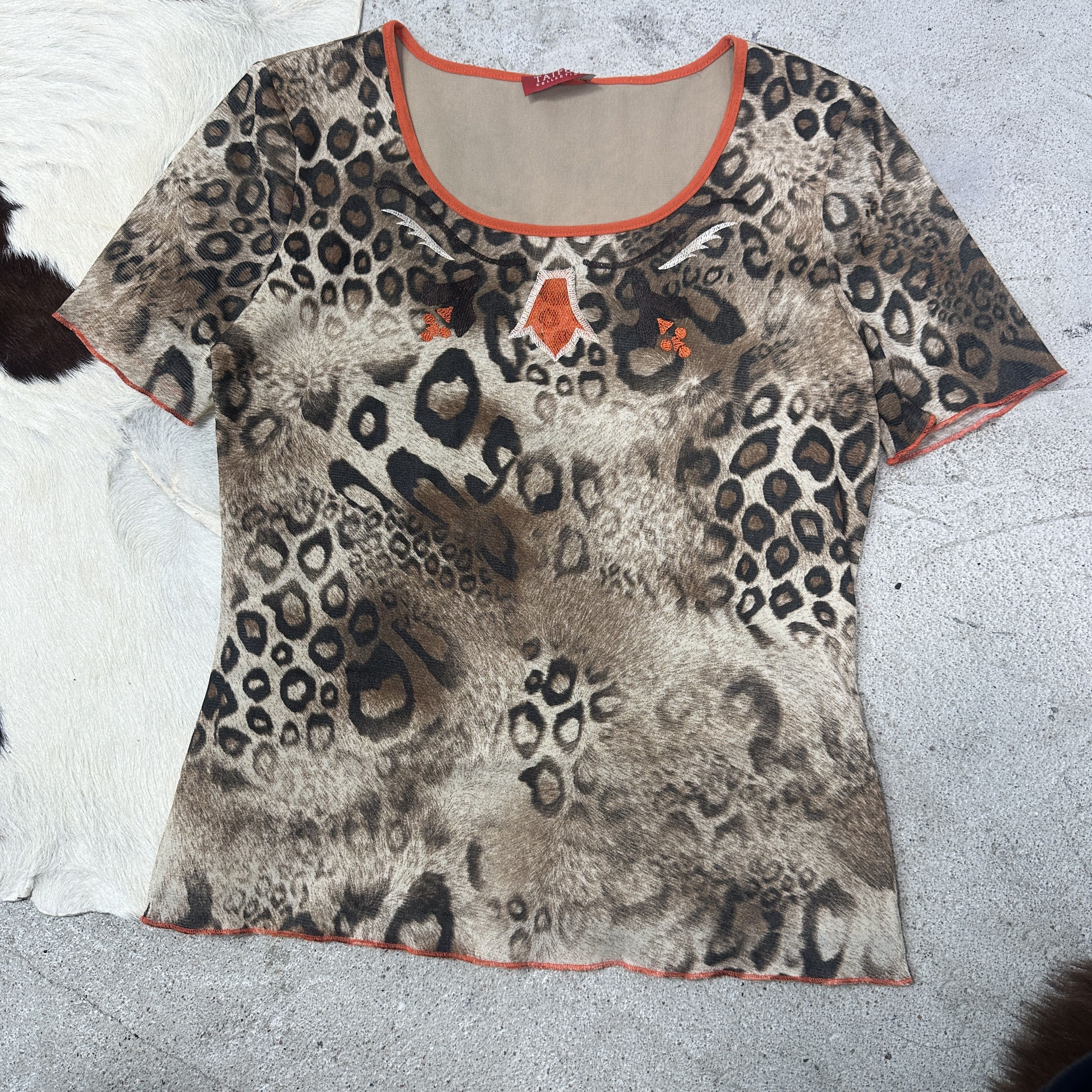 Vintage Vintage Avant Garde Mesh Cheetah Printed Top Y2K Size M / US 6-8 / IT 42-44 - 2 Thumbnail