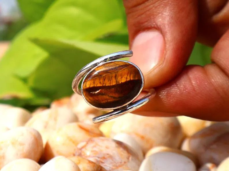 Handmade Tiger's Eye Ring, 925 Silver Ring, Handmade Yellow Gemstone Size ONE SIZE - 1 Thumbnail