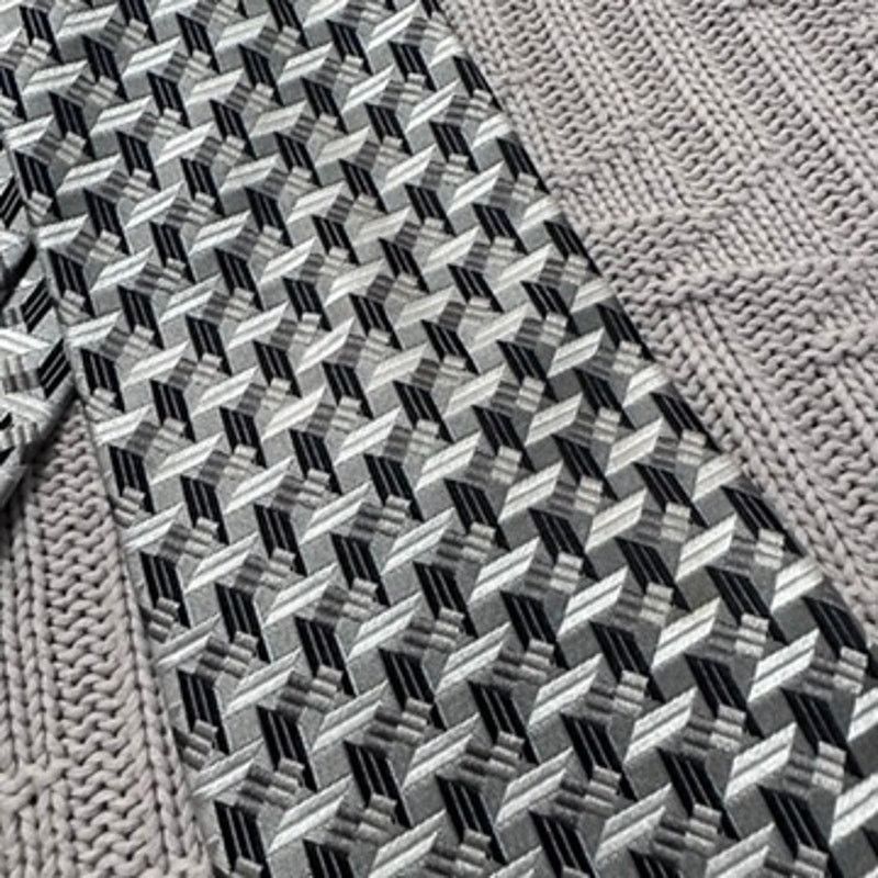 Serica Serica silver gray black geometric print Italian silk tie Size ONE SIZE - 2 Thumbnail