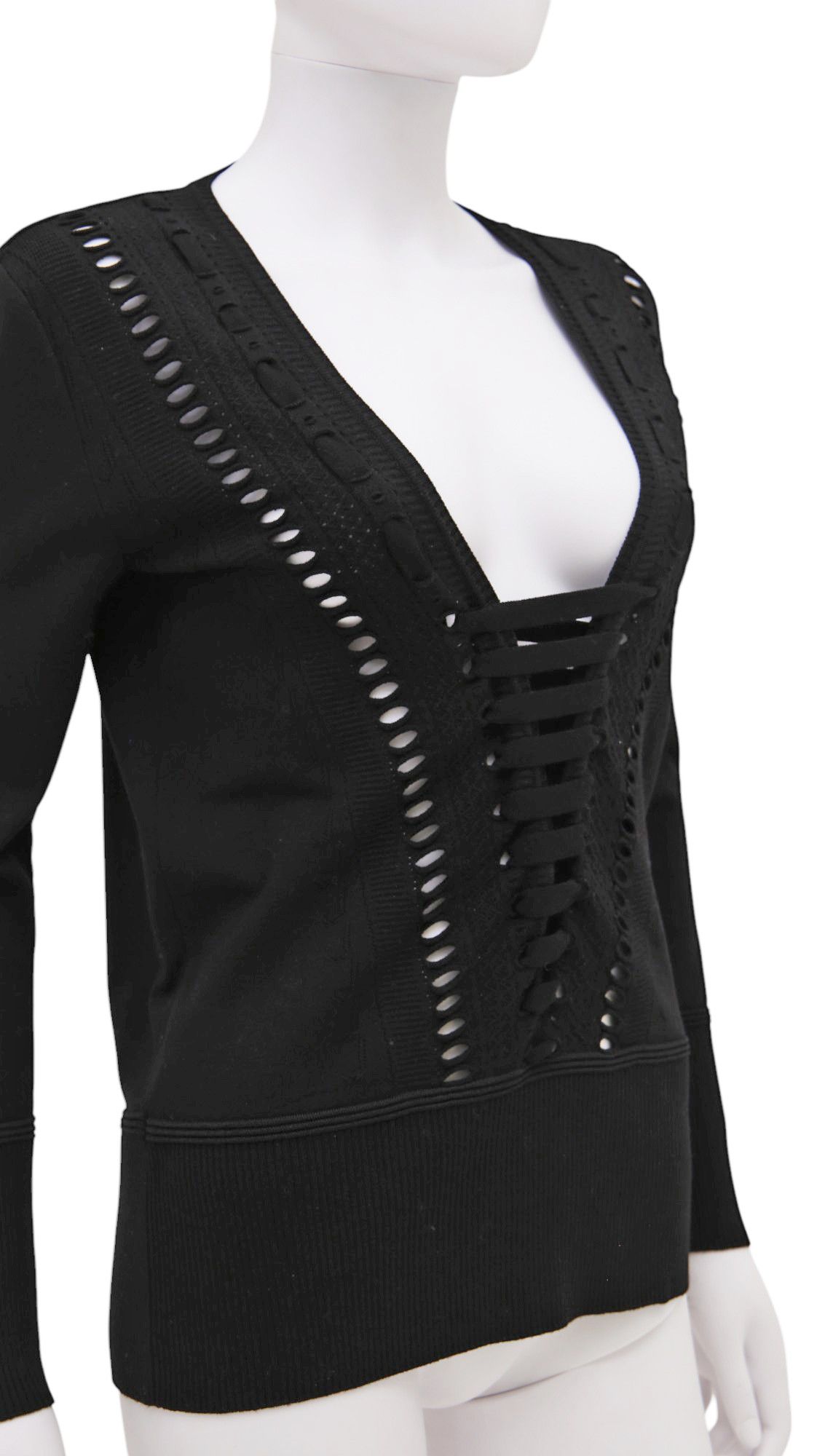 Roberto Cavalli F/W 2012 Black Cut-Out Wool Longsleeve Size S / US 4 / IT 40 - 7 Thumbnail